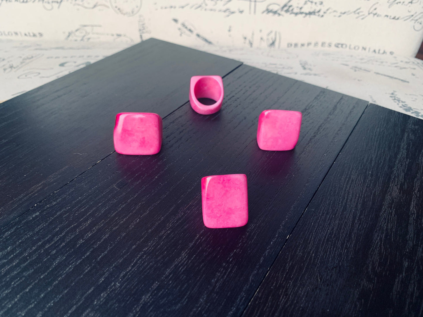 Tagua nut ring pink Unusual fashion jewelry Fall style Big bold cocktail ring Statement large Anniversary gift women Huge oversized ring