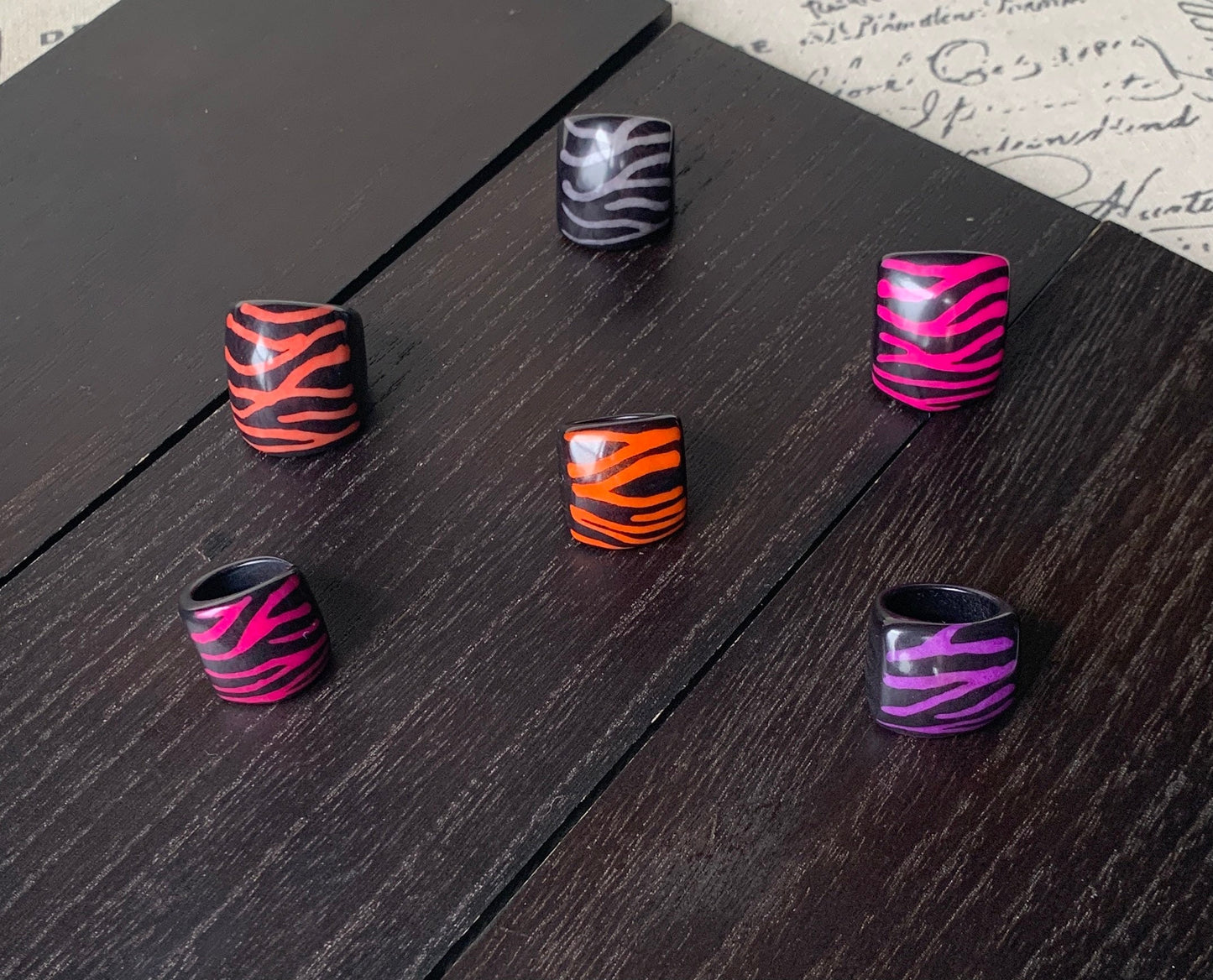 Zebra print statement cocktail ring Tagua nut jewelry Big bold dramatic ring Beach wedding Summer trends Huge oversized rings Beach fashion