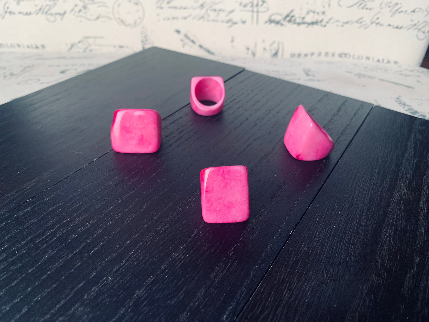 Tagua nut ring pink Unusual fashion jewelry Fall style Big bold cocktail ring Statement large Anniversary gift women Huge oversized ring