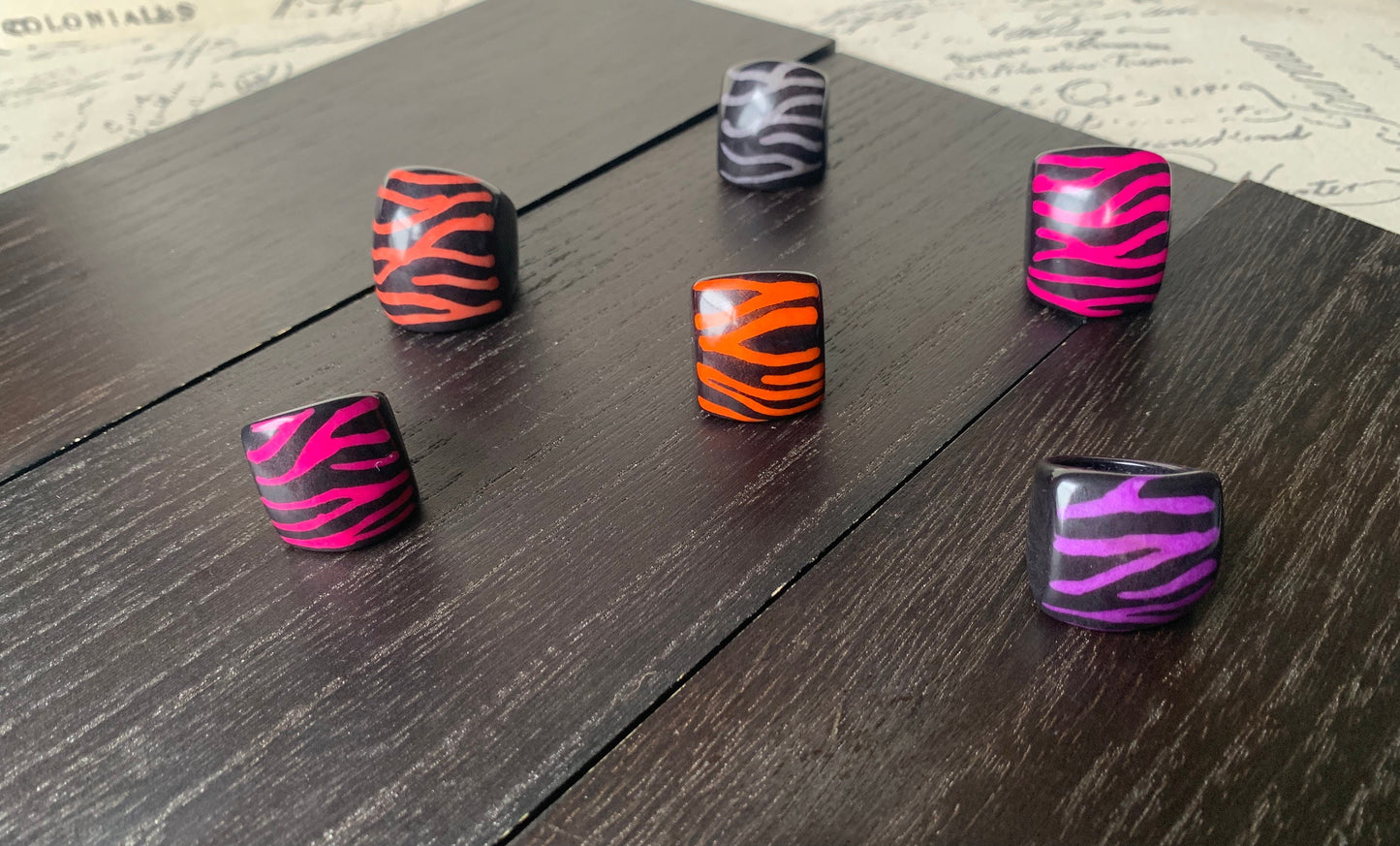 Zebra print statement cocktail ring Tagua nut jewelry Big bold dramatic ring Beach wedding Summer trends Huge oversized rings Beach fashion