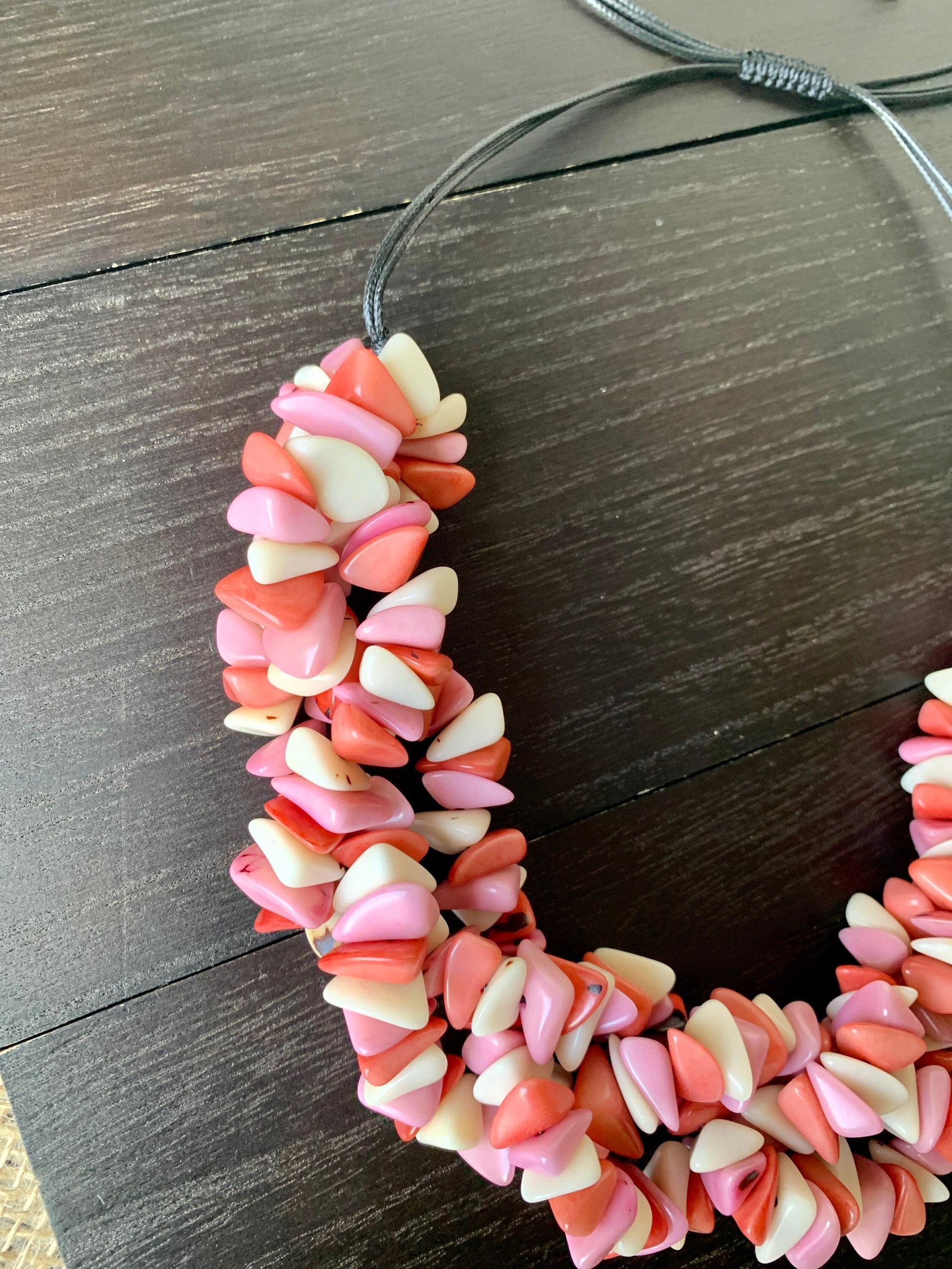 Pink and white big bold chunky necklace Tagua Necklace Long adjustable statement Summer trendy fashion Artisan made in Colombia Cruise wear