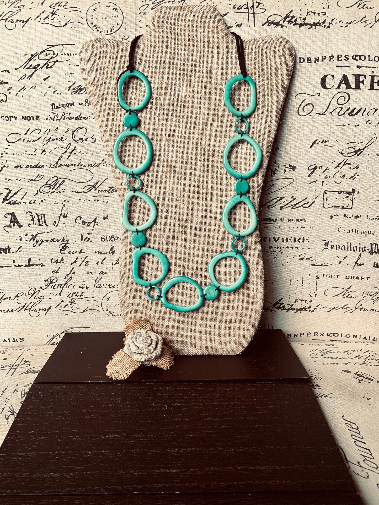 Turquoise green lightweight necklace Statement geometric jewelry Tagua jewelry Boho mod adjustable fashion necklace Mother’s Day gifts