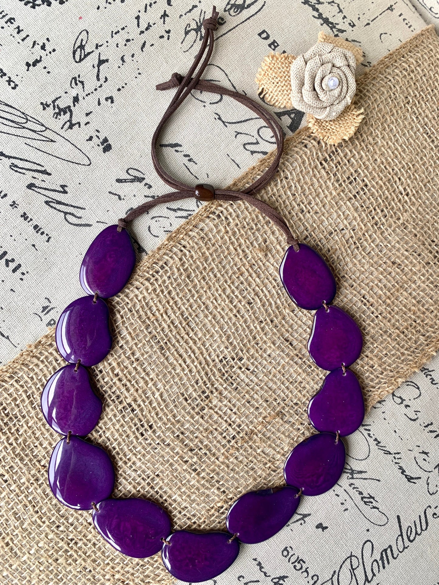 Purple single strand statement necklace Tagua necklace Handmade with adjustable leather strap Simple unusual collar Spring wedding style