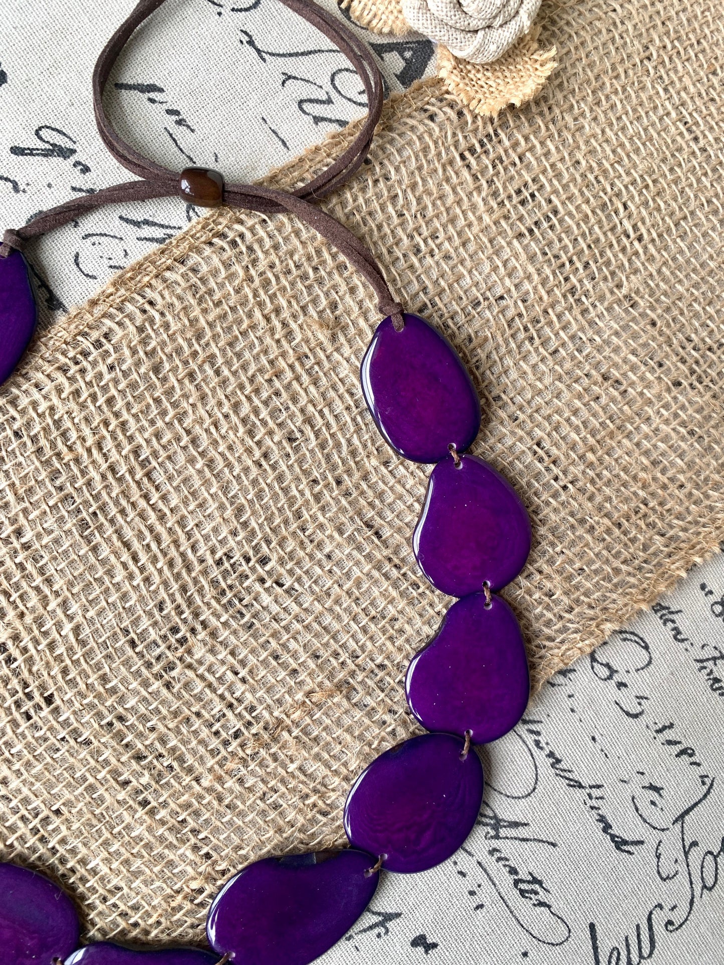 Purple single strand statement necklace Tagua necklace Handmade with adjustable leather strap Simple unusual collar Spring wedding style