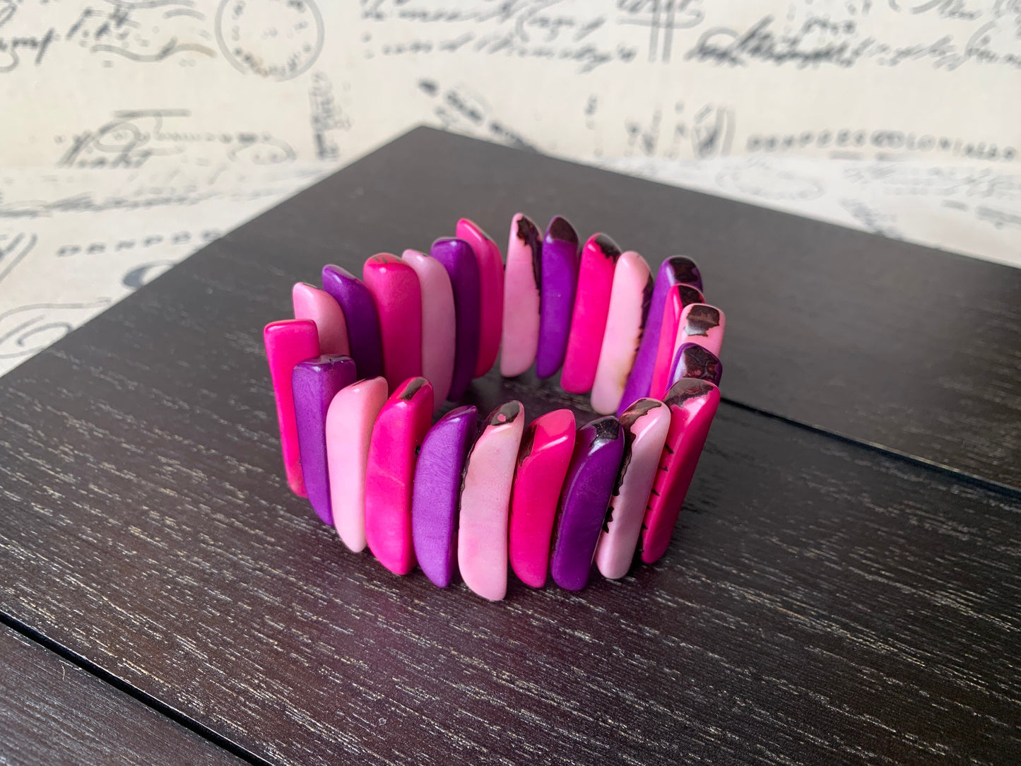 Pink and purple stretch bracelet Spiked beads bangle Tagua nut jewelry Elastic bracelet Beach trends Mother's day gift ideas Summer fashion