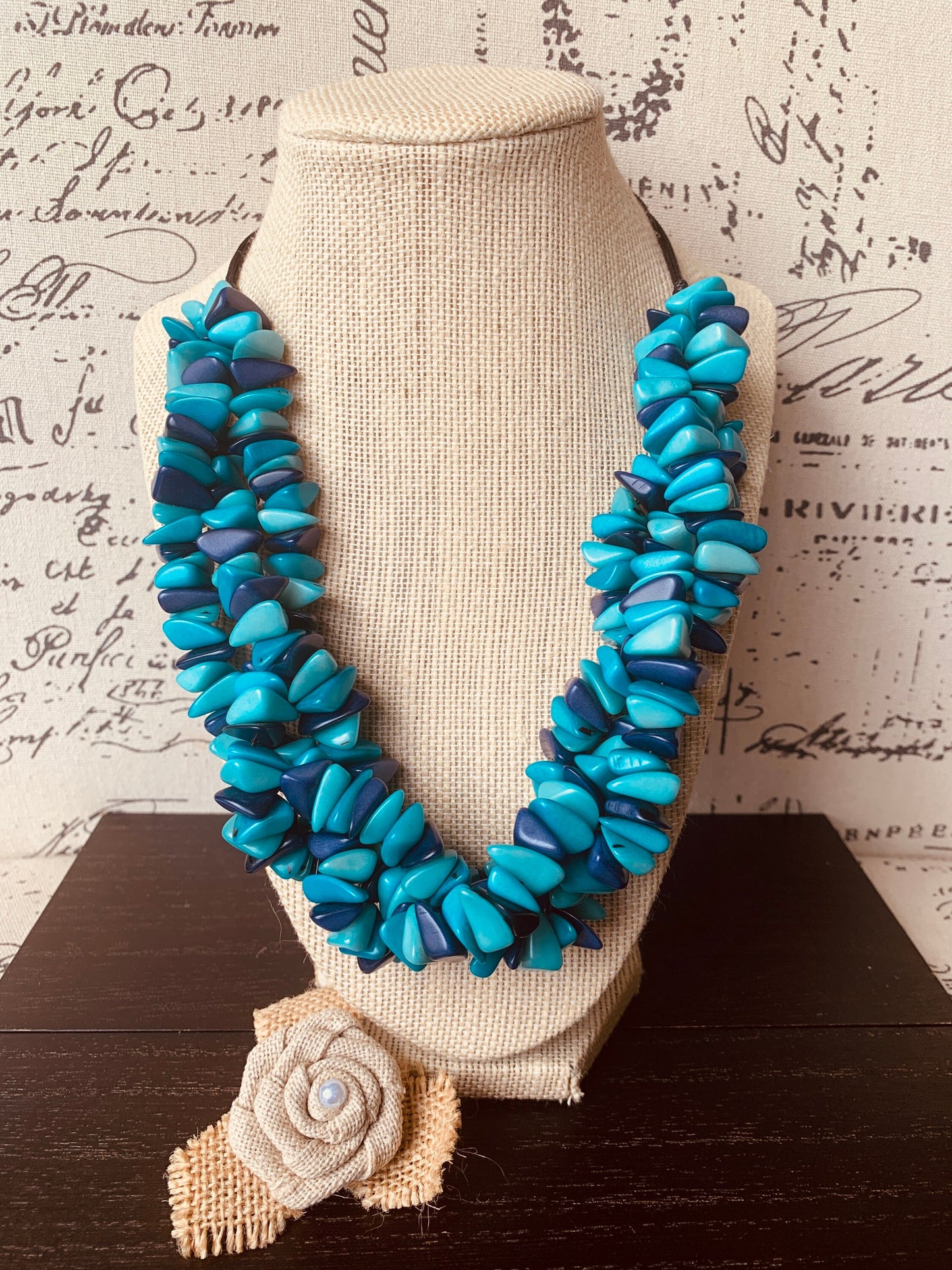 Turquoise blue beaded statement necklace Big bold chunky collar Tagua Necklace Fall adjustable bib Beach style trends Christmas gifts