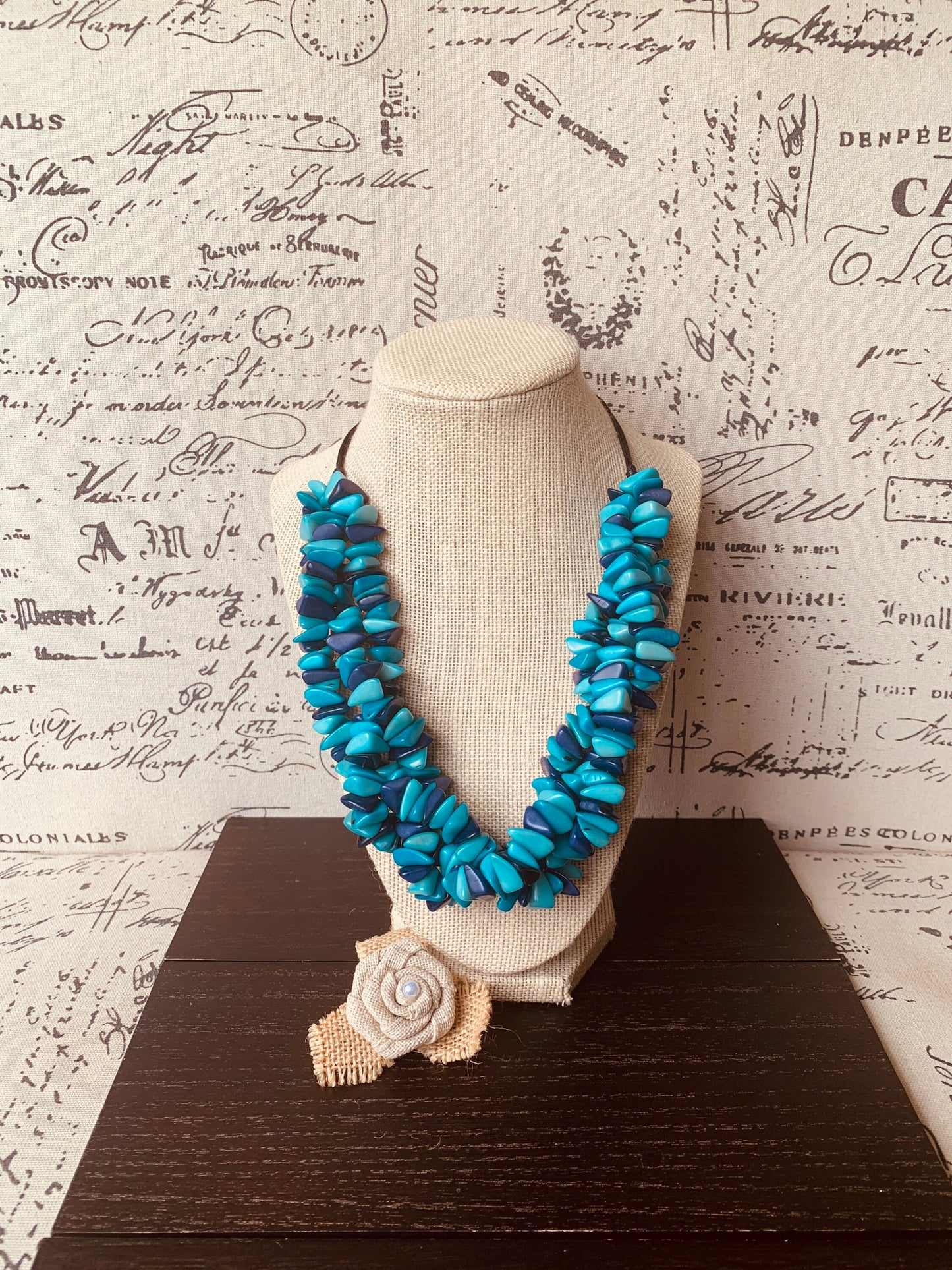 Turquoise blue beaded statement necklace Big bold chunky collar Tagua Necklace Fall adjustable bib Beach style trends Christmas gifts