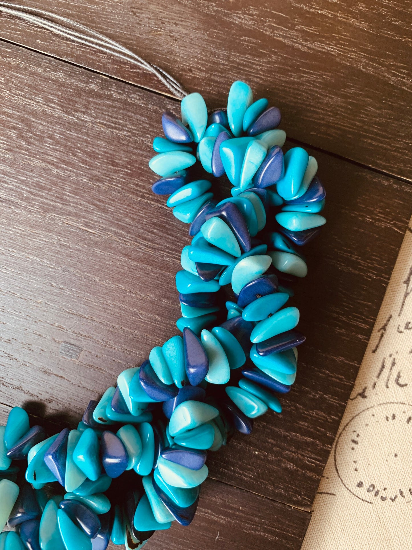 Turquoise blue beaded statement necklace Big bold chunky collar Tagua Necklace Fall adjustable bib Beach style trends Christmas gifts