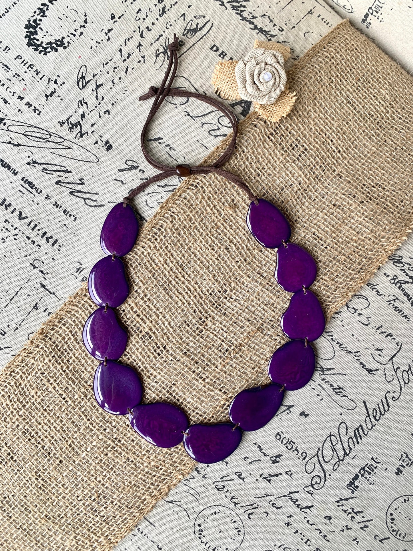 Purple single strand statement necklace Tagua necklace Handmade with adjustable leather strap Simple unusual collar Spring wedding style