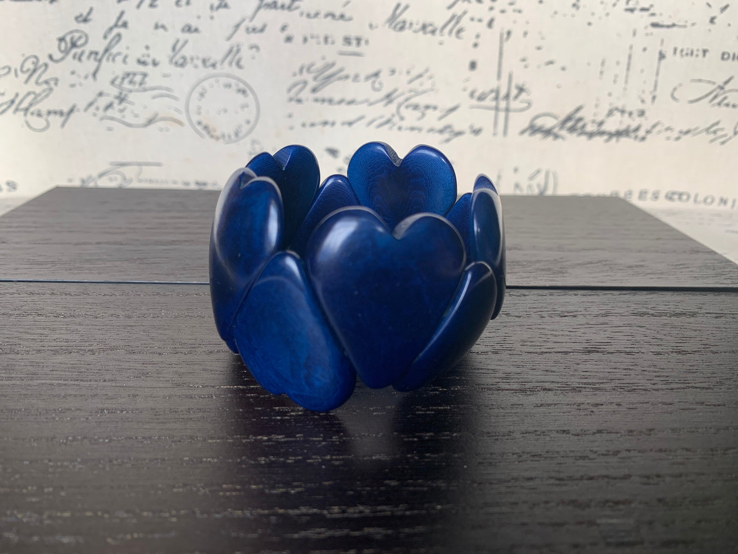 Blue heart shaped beads bracelet Tagua jewelry Love bangle Girlfriend birthday Fall fashion trends Stretchy elastic bracelet Beach style