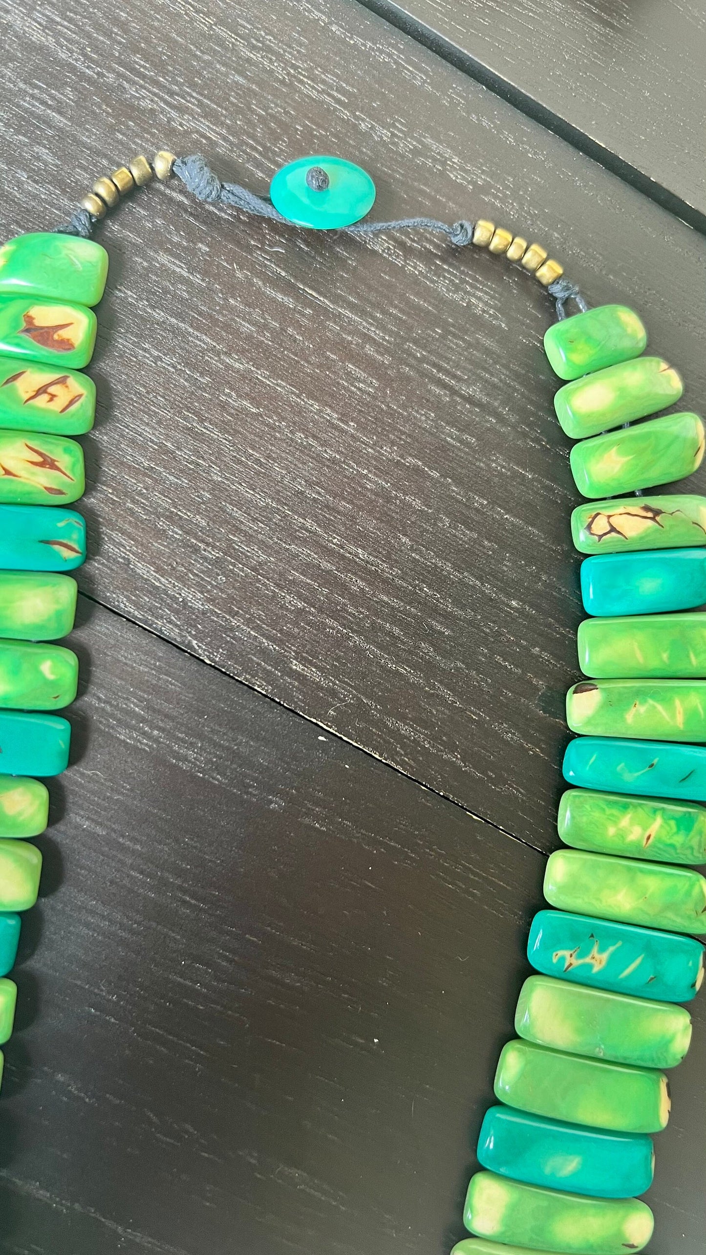 Green and turquoise statement spiked Tagua necklace Easter fashion Spring trends Adjustable lightweight beaded necklace Mother's day gifts