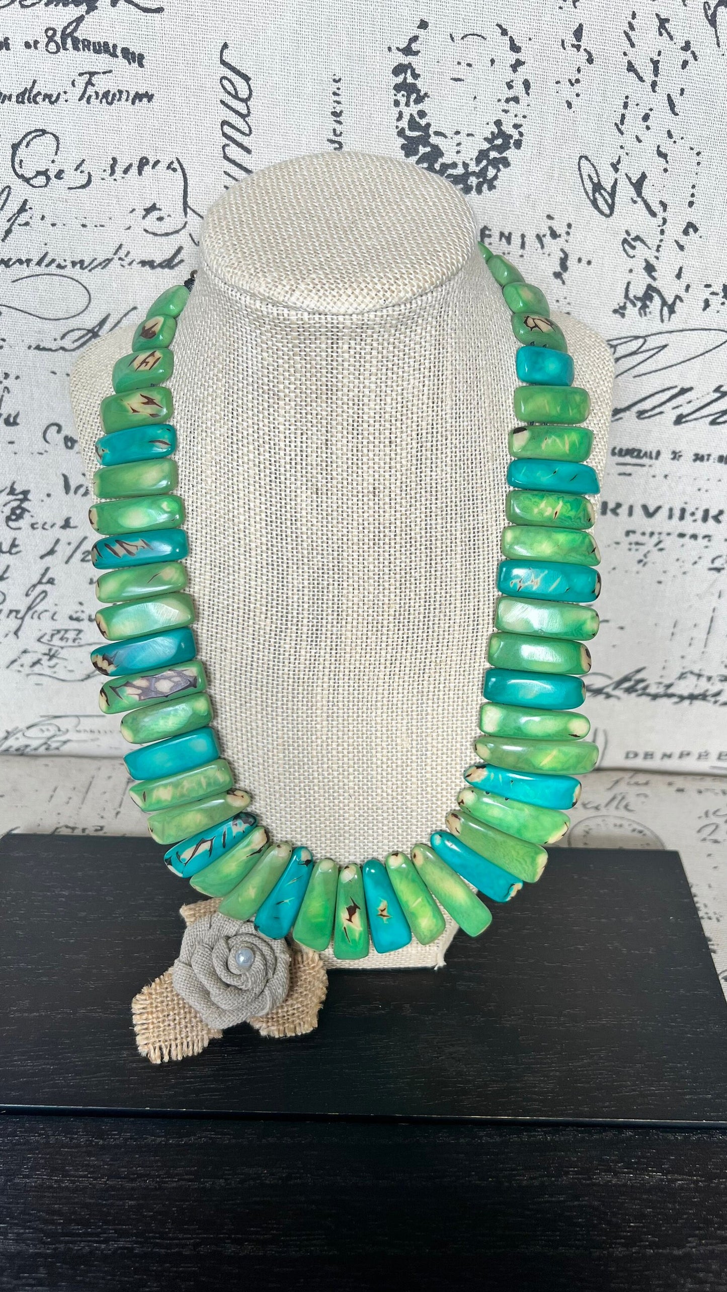 Green and turquoise statement spiked Tagua necklace Easter fashion Spring trends Adjustable lightweight beaded necklace Mother's day gifts