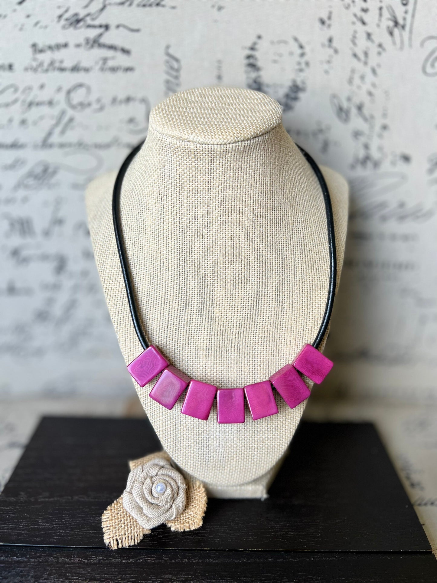 Mothers day gift from daughter Purple magenta necklace Tagua Statement choker Round faux leather cord with magnetic clasp Spring jewelry