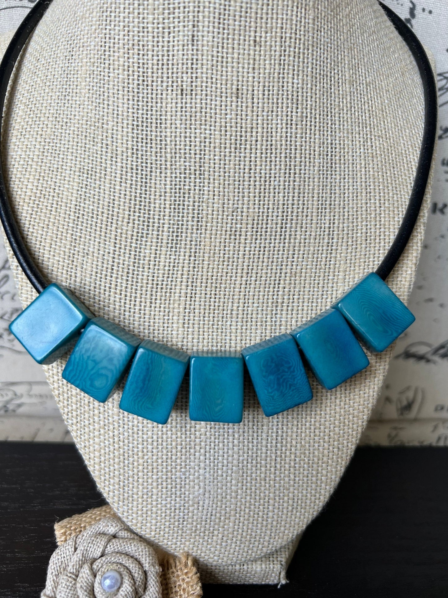 Turquoise necklace Tagua Statement choker Round faux leather cord with magnetic clasp Mothers day gifts For beach wedding Bridesmaids