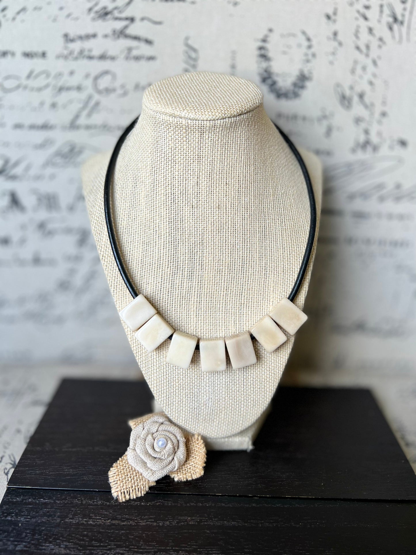 Mother's day gift for wife White necklace Tagua Statement choker Round faux leather cord with magnetic clasp 14 year Anniversary gift