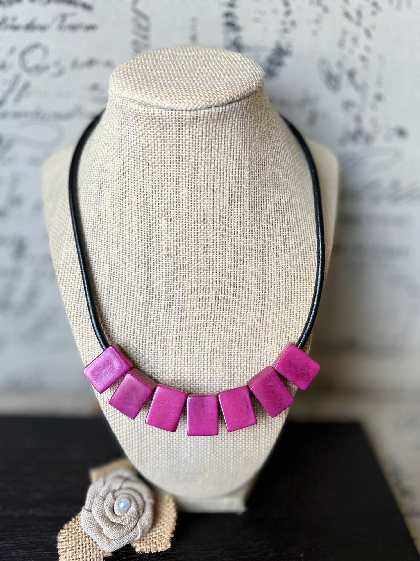 Mothers day gift from daughter Purple magenta necklace Tagua Statement choker Round faux leather cord with magnetic clasp Spring jewelry
