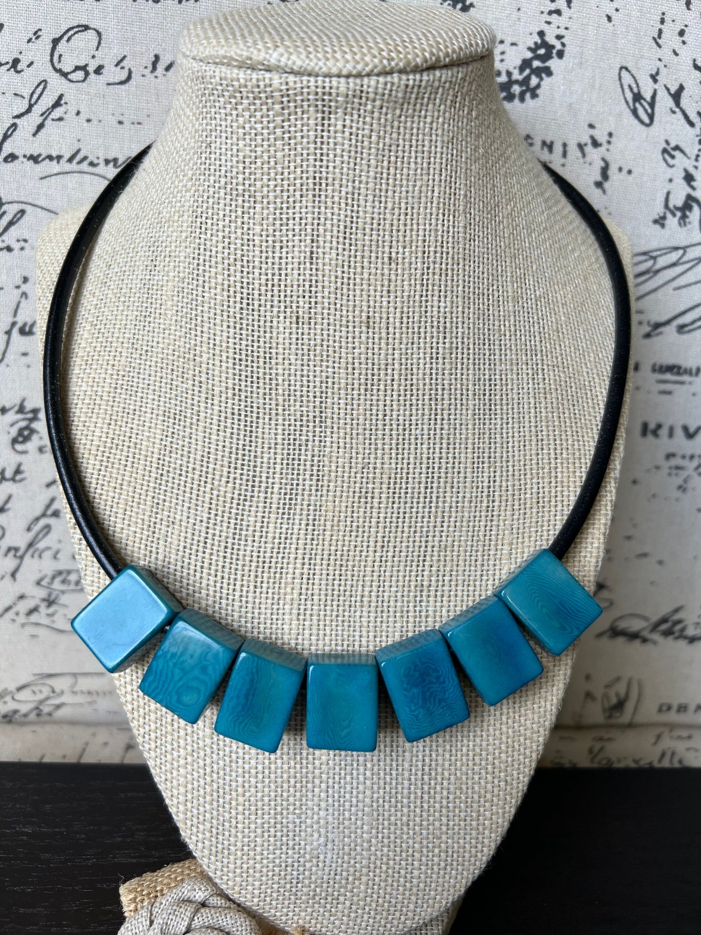 Turquoise necklace Tagua Statement choker Round faux leather cord with magnetic clasp Mothers day gifts For beach wedding Bridesmaids