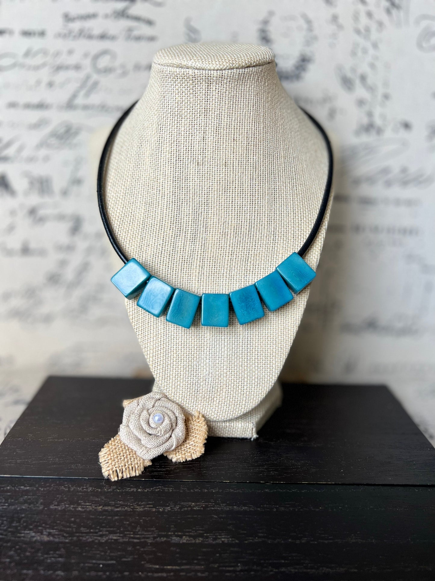 Turquoise necklace Tagua Statement choker Round faux leather cord with magnetic clasp Mothers day gifts For beach wedding Bridesmaids