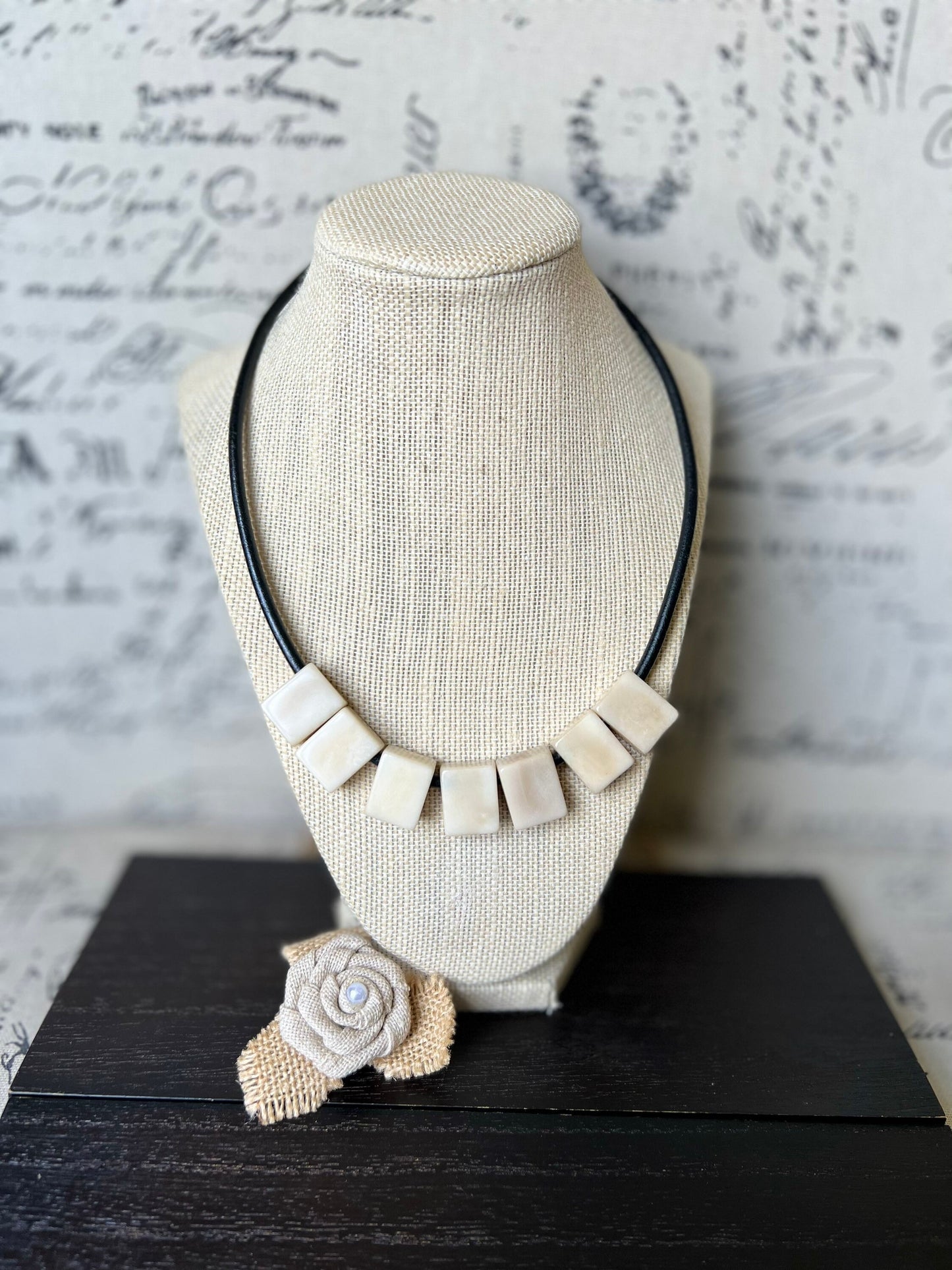 Mother's day gift for wife White necklace Tagua Statement choker Round faux leather cord with magnetic clasp 14 year Anniversary gift