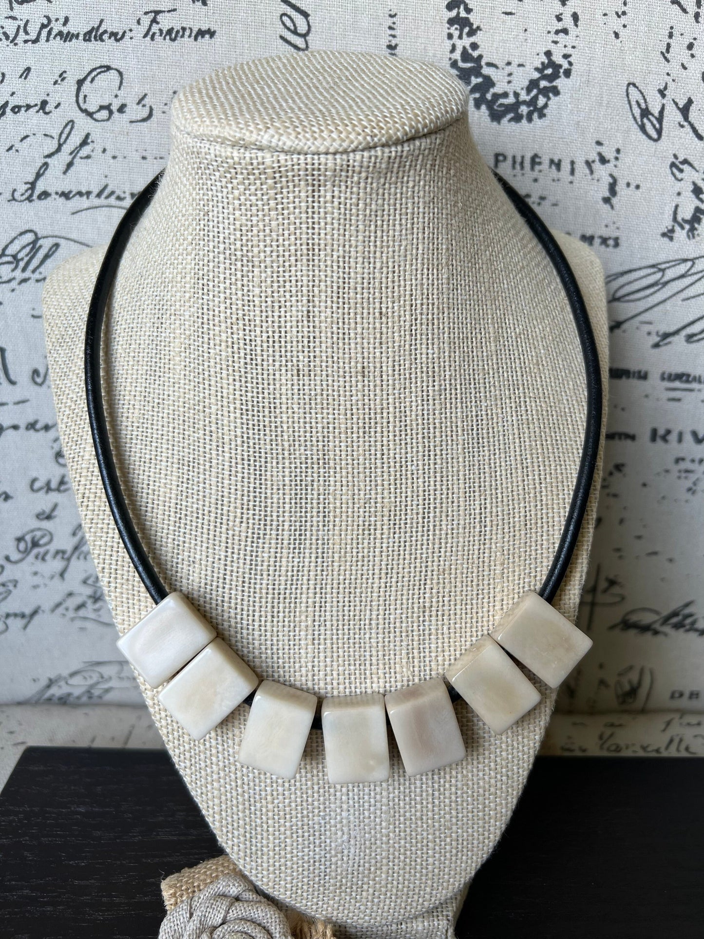 Mother's day gift for wife White necklace Tagua Statement choker Round faux leather cord with magnetic clasp 14 year Anniversary gift