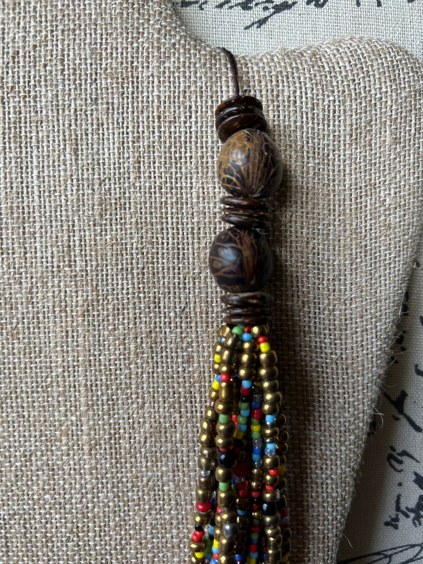 Multi layer seed bead statement necklace with coconut beads Multi color lightweight collar Anniversary gift for wife Fall fashion trends