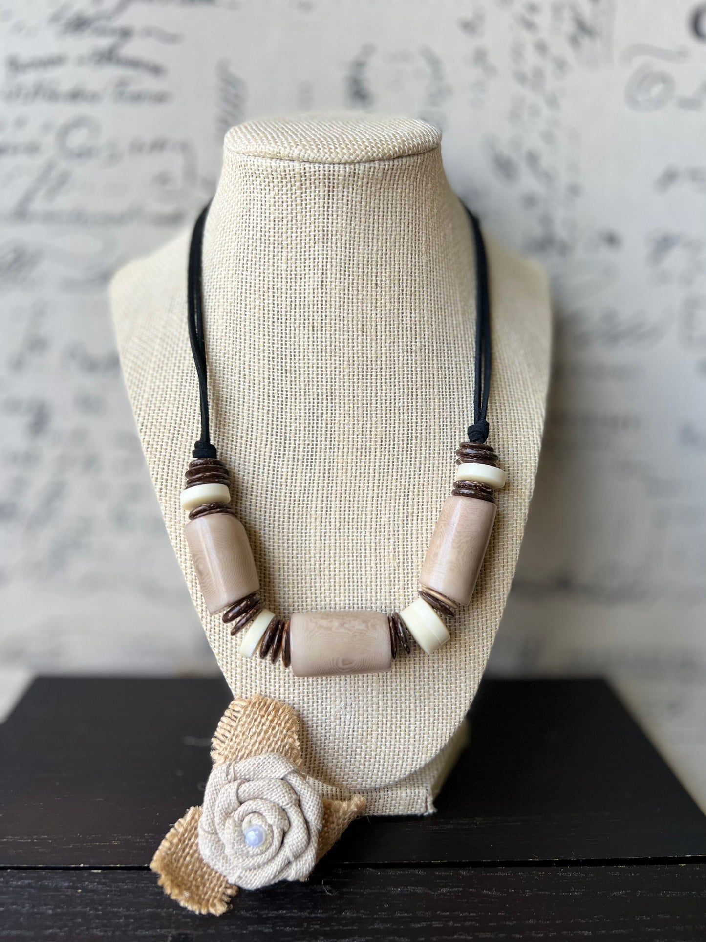 Beige tagua necklace with coconut beads Fall fashion Lightweight and adjustable Multi color bib collar For Birthday Christmas gifts