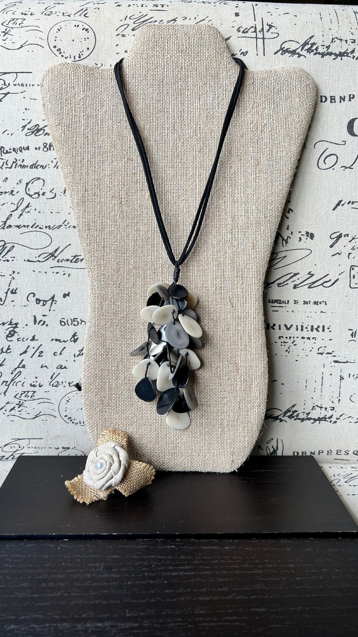 Black white and gray statement necklace Boho jewelry Tagua jewelry Extra long lightweight pendant Fall fashion trend Anniversary gift