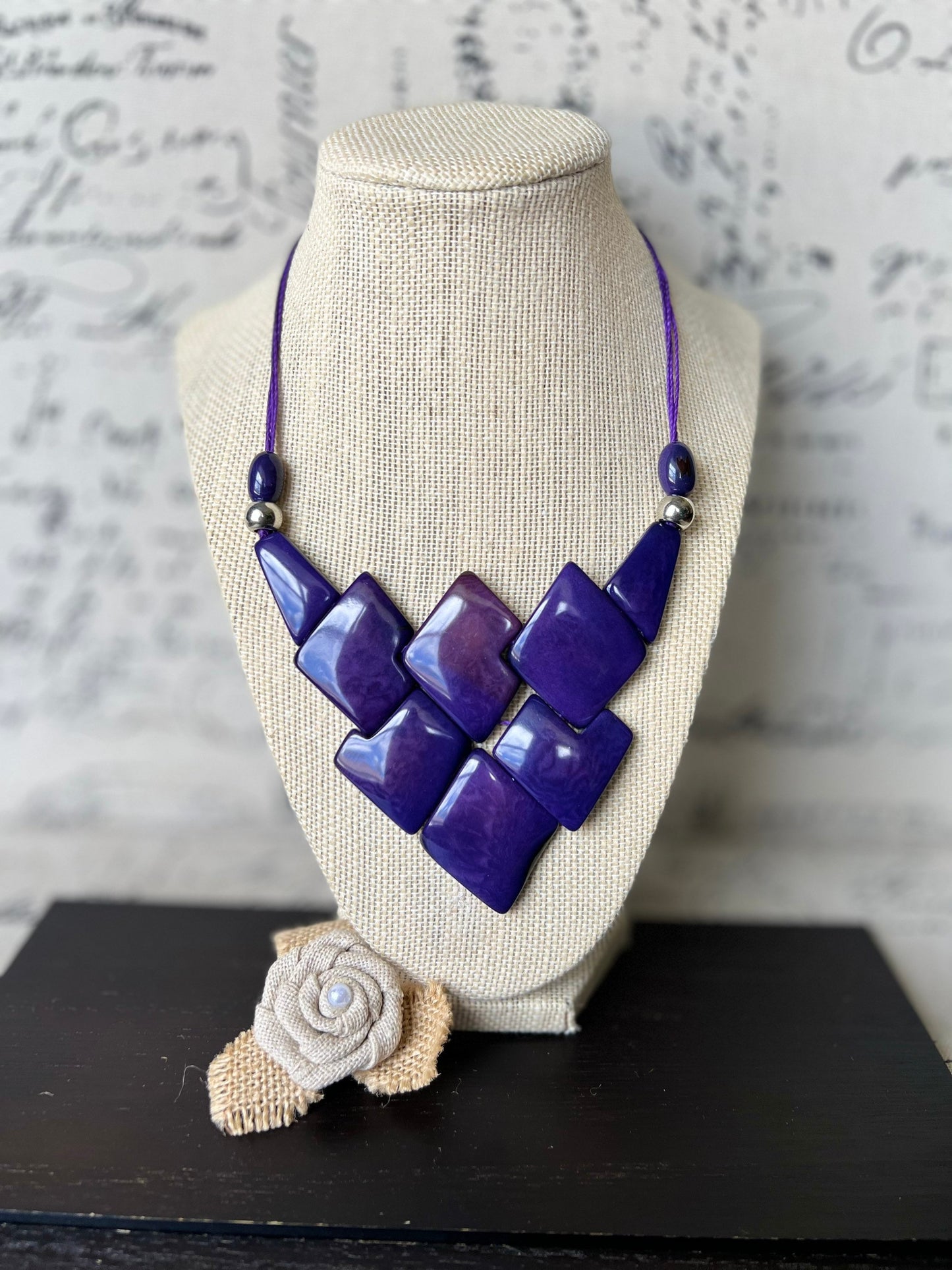 Purple necklace Tagua jewelry Anniversary gifts for wife Beach style trends Lightweight fashion necklace Fall fashion trends Xmas gift ideas