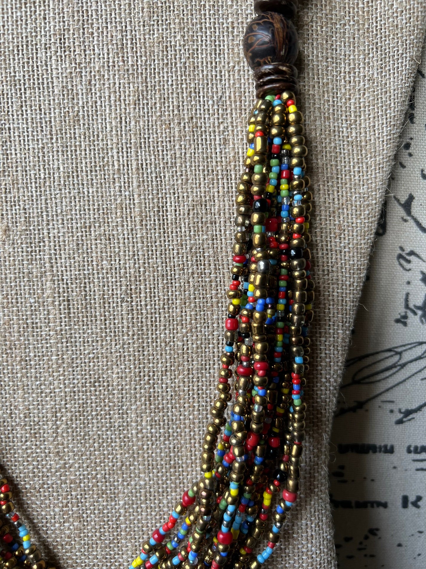 Multi layer seed bead statement necklace with coconut beads Multi color lightweight collar Anniversary gift for wife Fall fashion trends