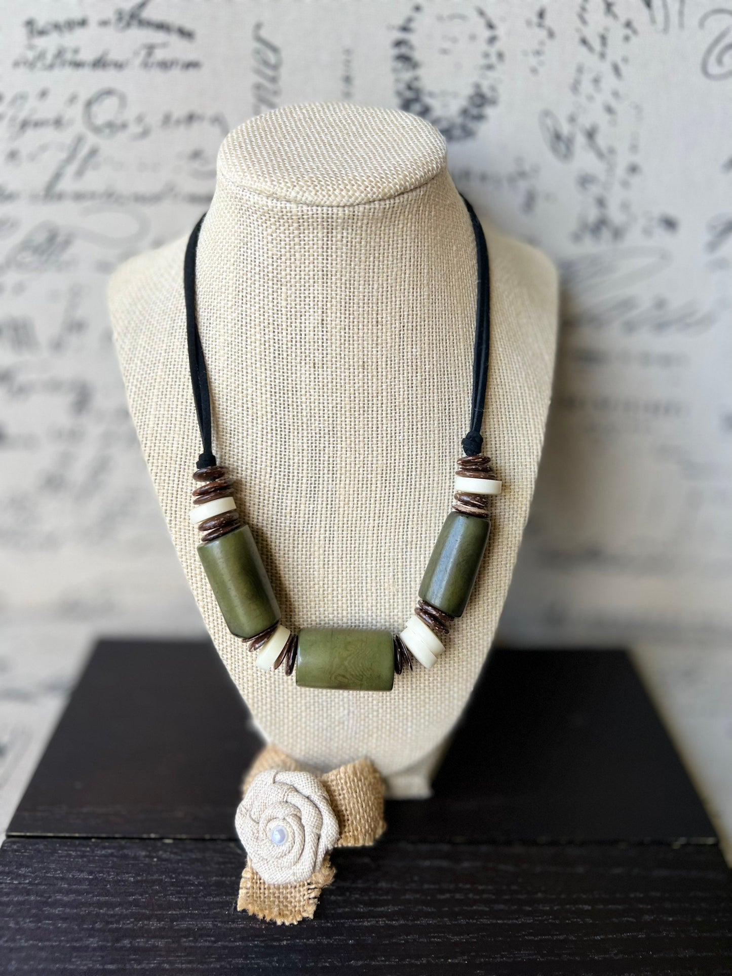 Olive green tagua necklace with coconut beads Lightweight and adjustable Multi color bib collar Xmas gift ideas Fall fashion style