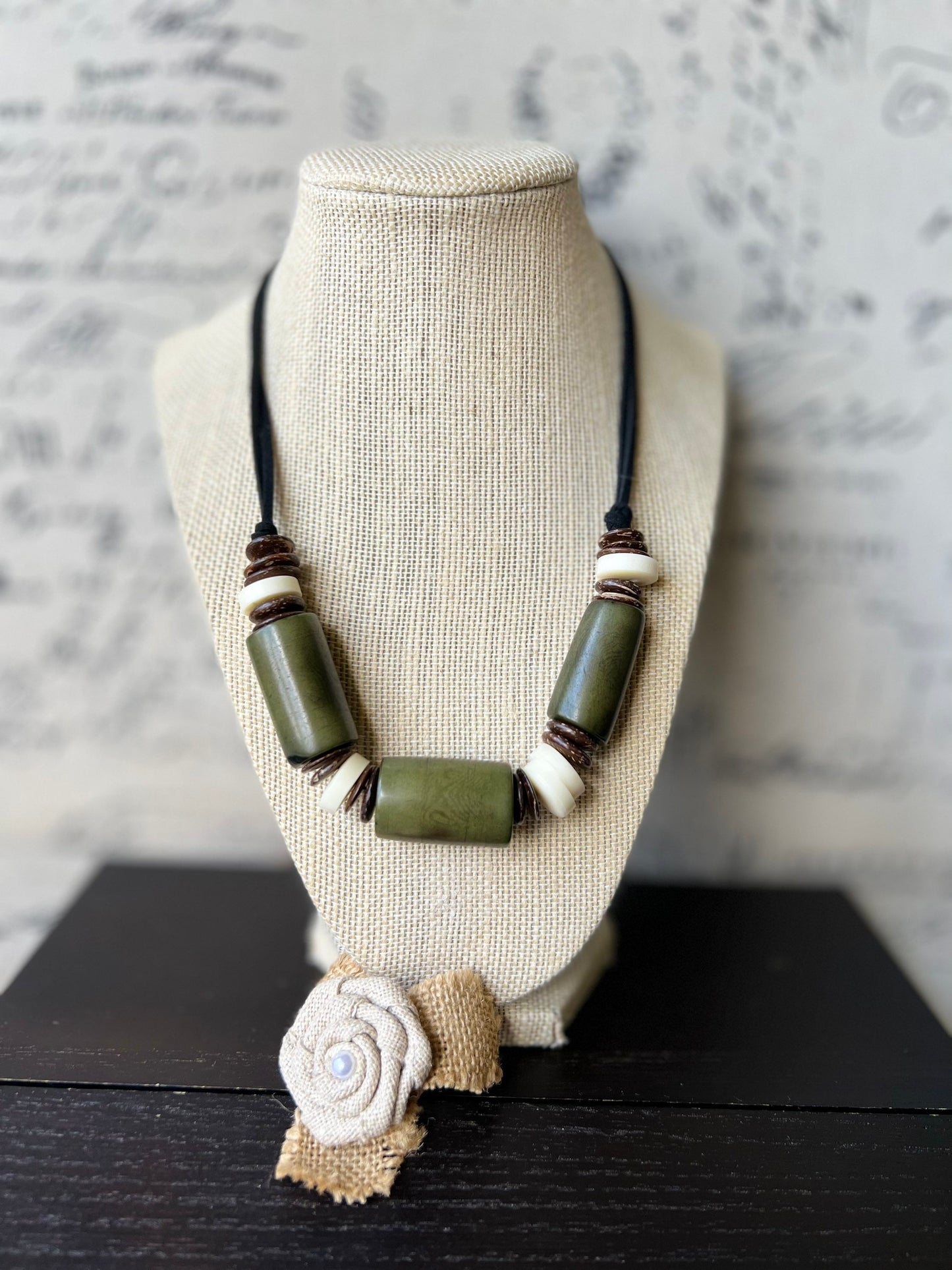 Olive green tagua necklace with coconut beads Lightweight and adjustable Multi color bib collar Xmas gift ideas Fall fashion style