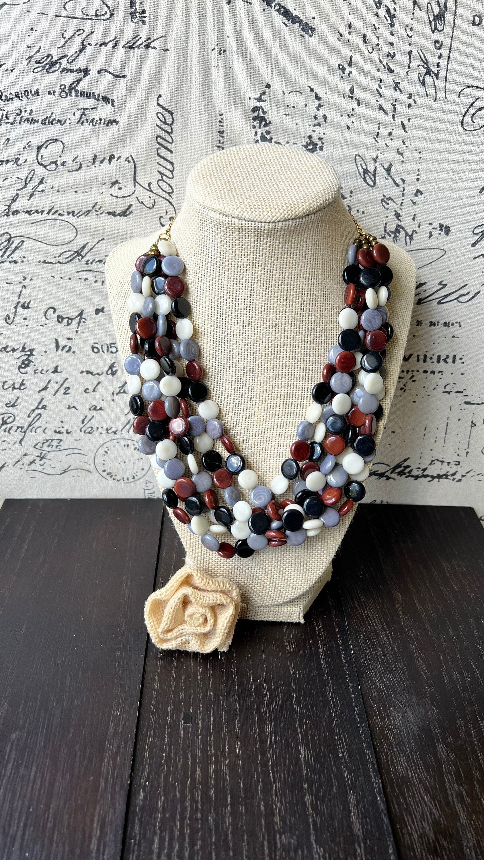 Multi color big bold chunky necklace Tagua jewelry Spring fashion trends Lightweight adjustable beaded bib Mother's day gifts Easter outfit