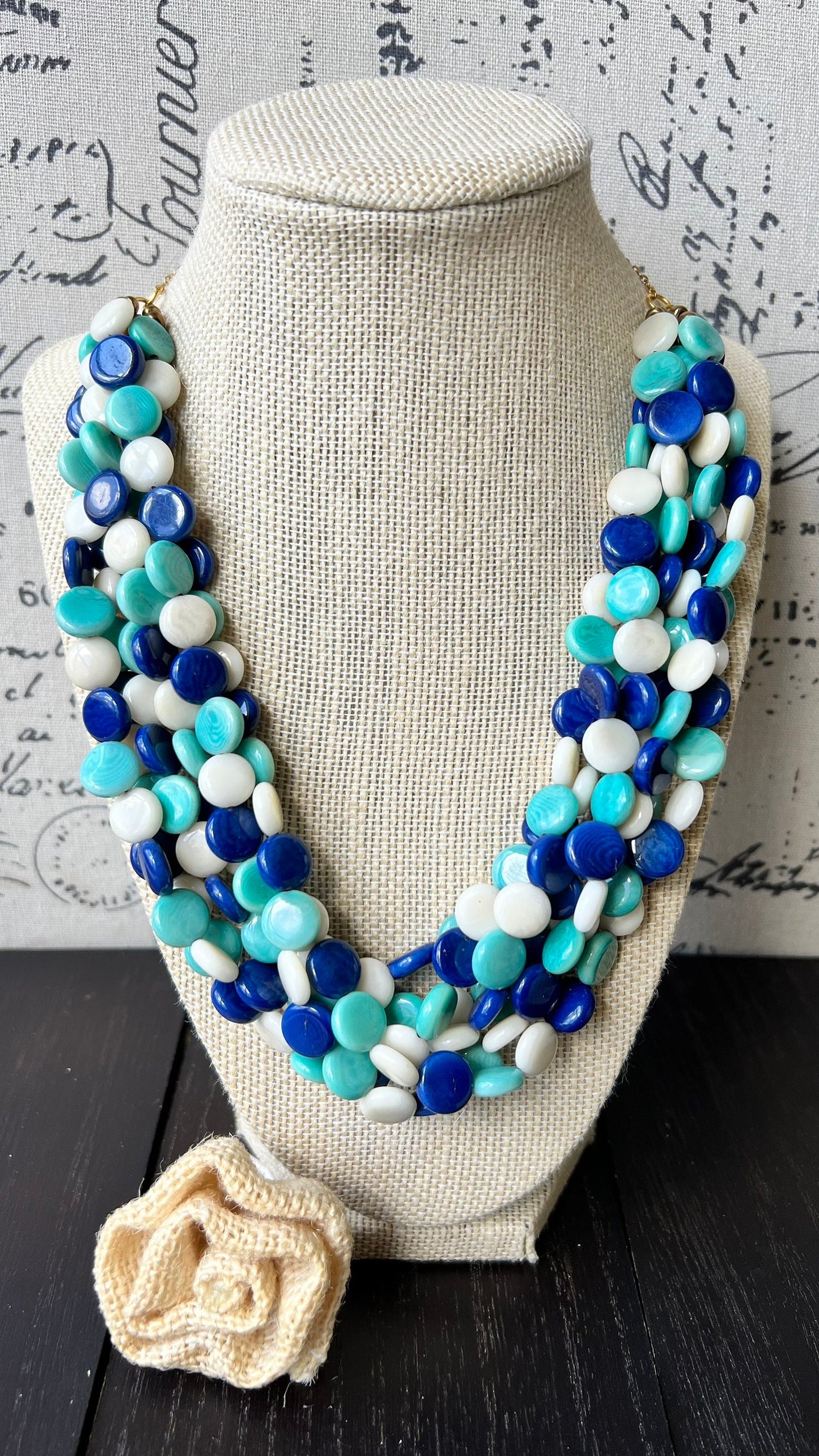 Turquoise blue big bold chunky necklace Tagua jewelry Mother's day gifts for wife Spring fashion trend Lightweight adjustable beaded bib