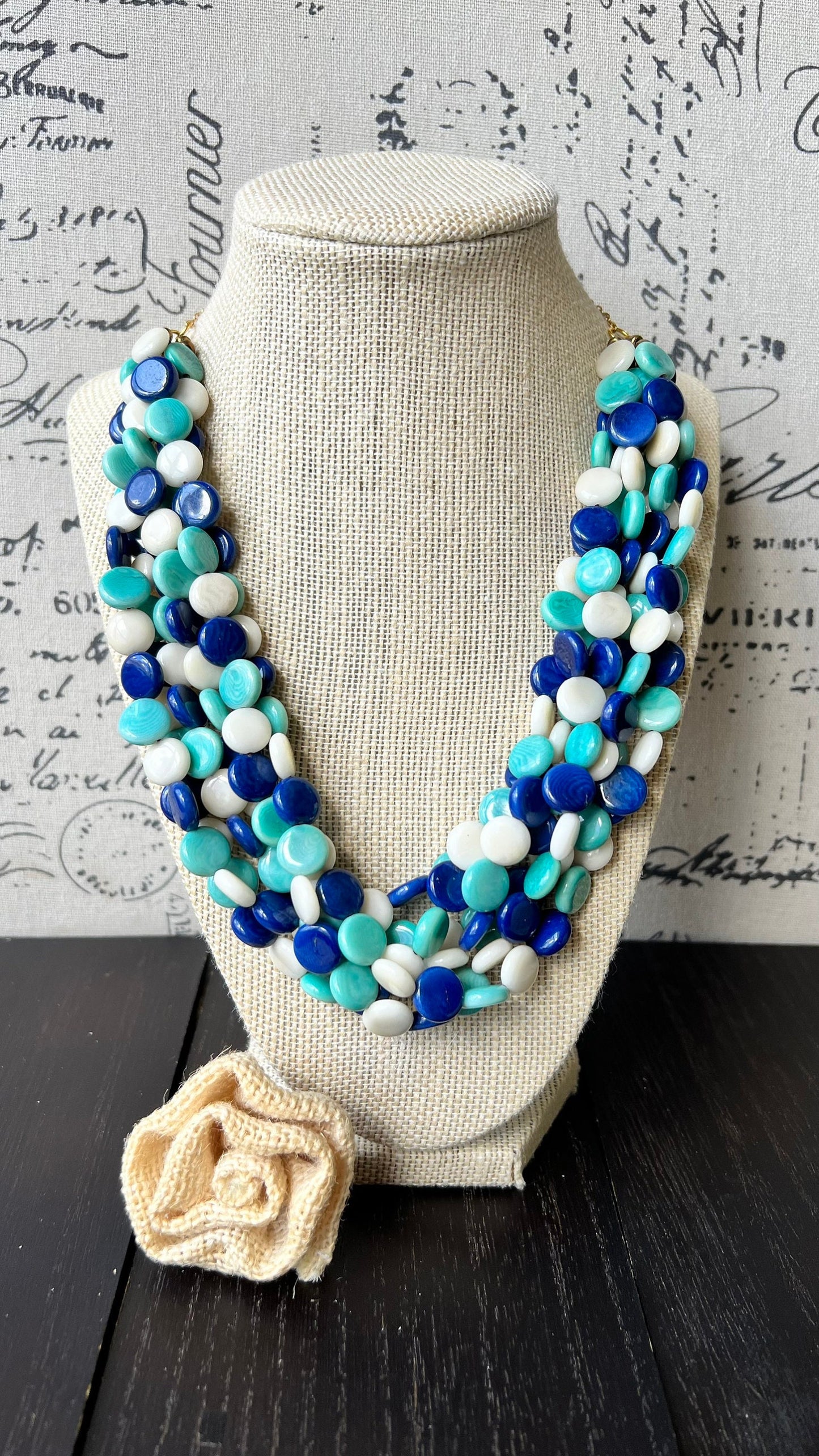 Turquoise blue big bold chunky necklace Tagua jewelry Mother's day gifts for wife Spring fashion trend Lightweight adjustable beaded bib