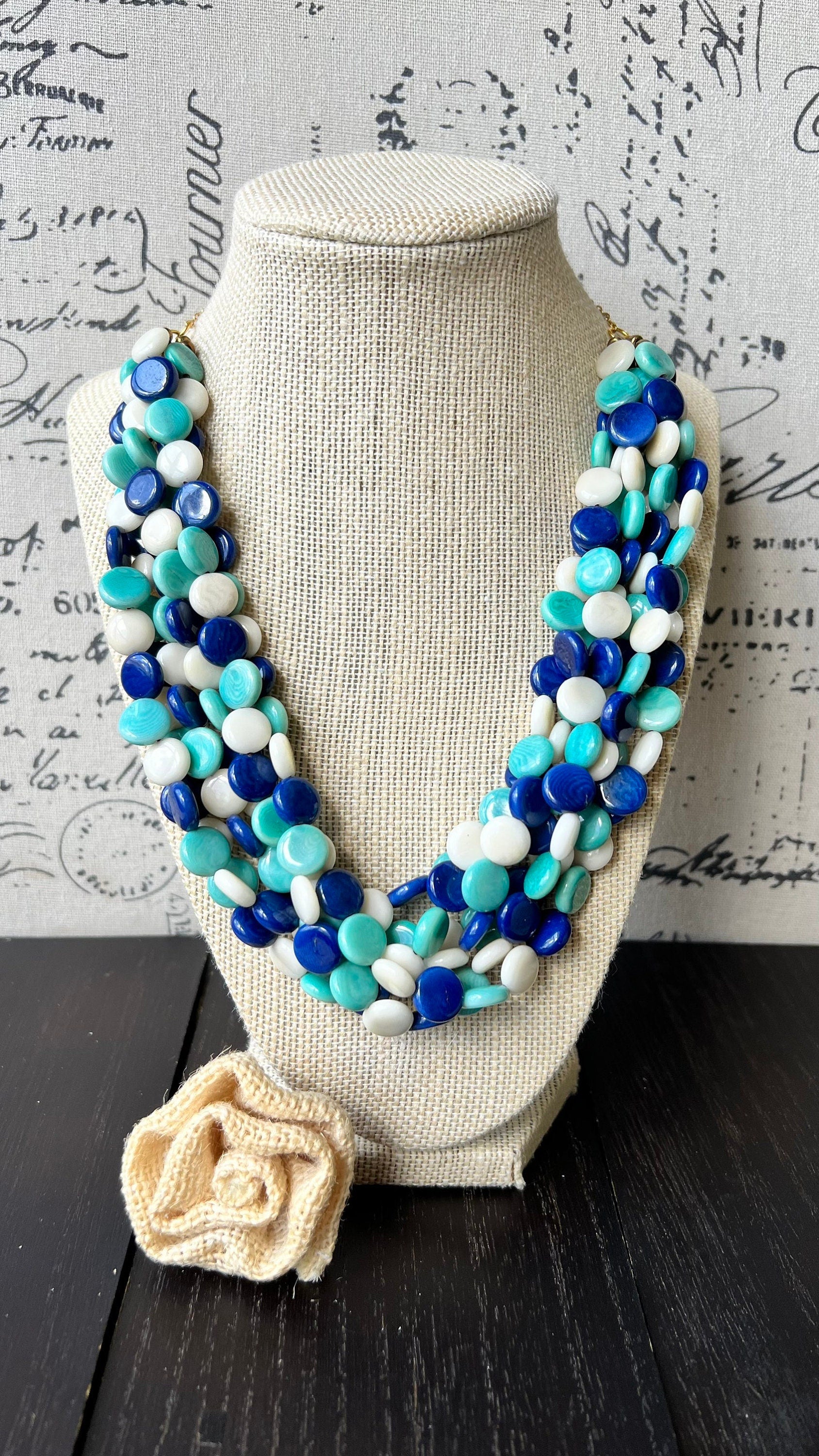 Turquoise blue big bold chunky necklace Tagua jewelry Mother's day gifts for wife Spring fashion trend Lightweight adjustable beaded bib