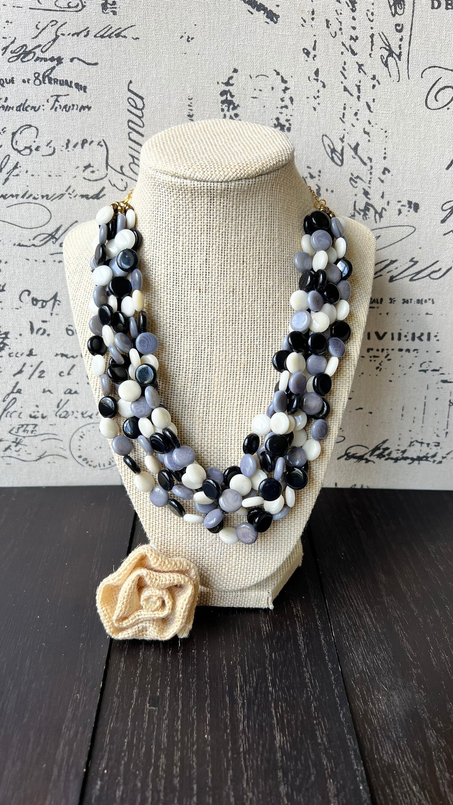 Black and white big bold chunky necklace Tagua jewelry Mothers day gifts for mom Spring fashion trend Lightweight adjustable beaded bib