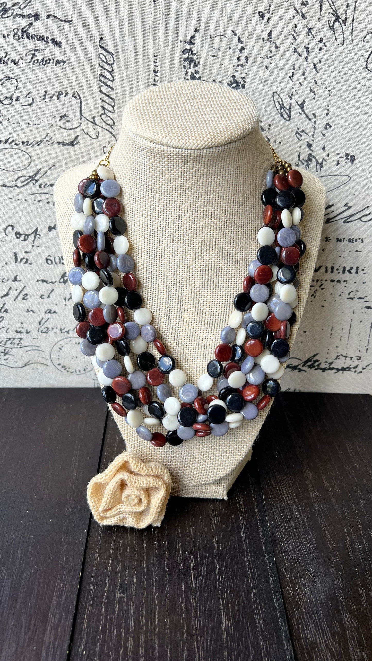 Multi color big bold chunky necklace Tagua jewelry Spring fashion trends Lightweight adjustable beaded bib Mother's day gifts Easter outfit