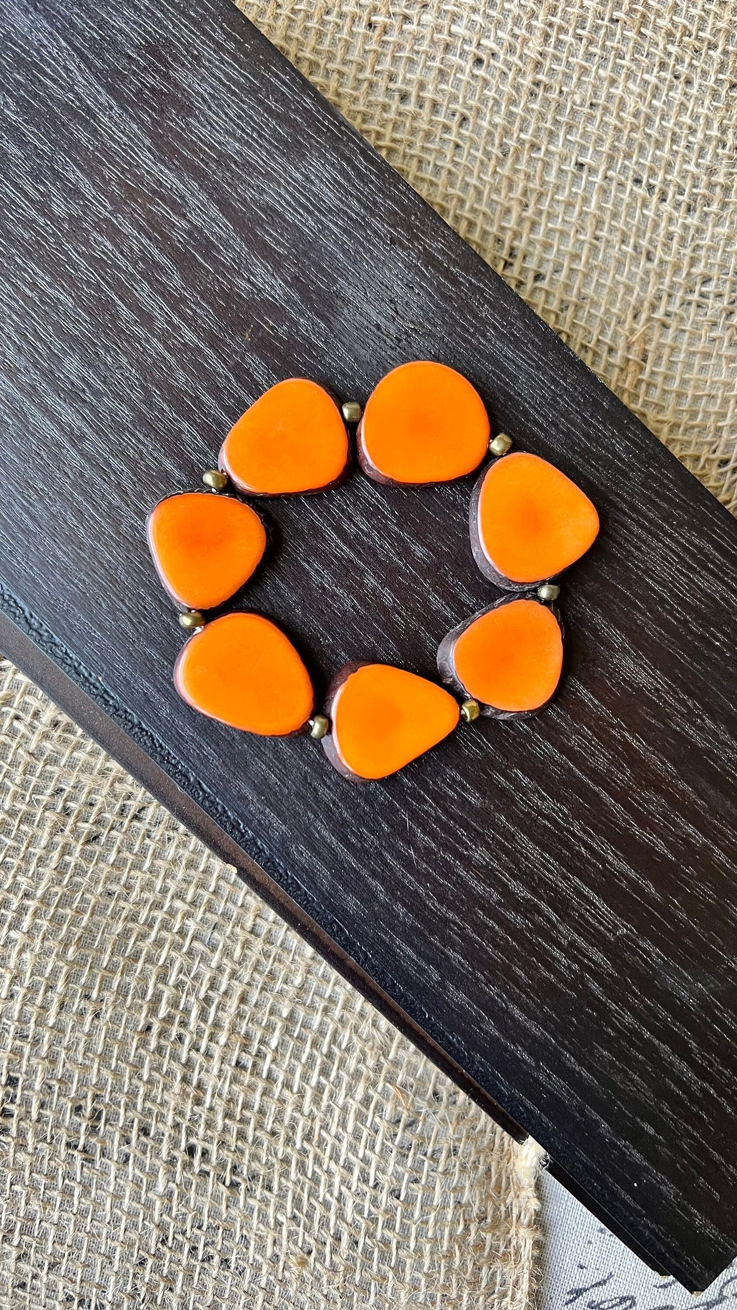 Orange fashion bracelet Tagua jewelry Fall fashion trends Beaded stretch bracelets for women Statement bangle Holiday style Gifts for mom