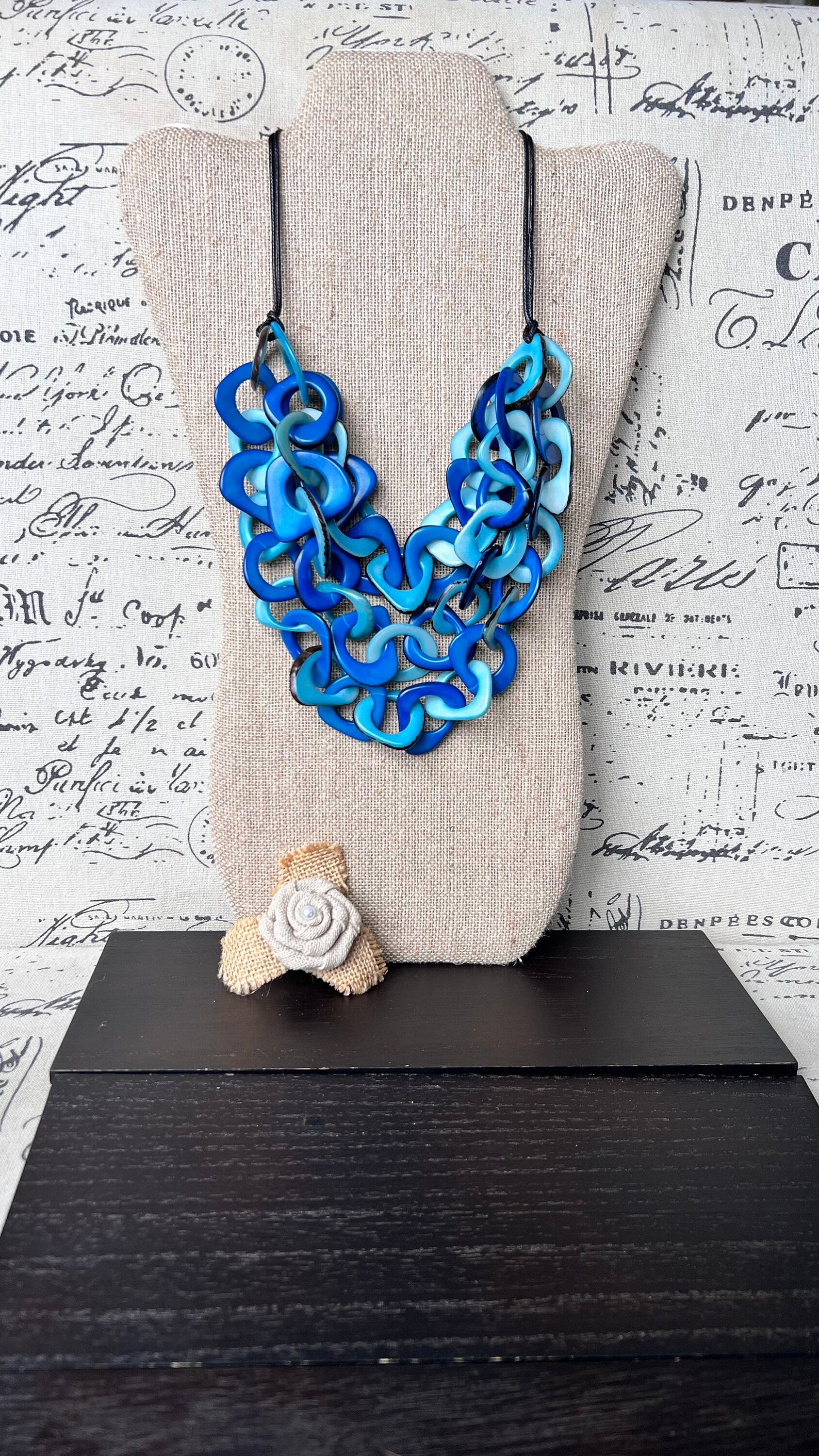 Blue and turquoise statement necklace Tagua jewelry Big bold chunky necklaces Spring fashion trends Mother’s Day gifts Easter outfit