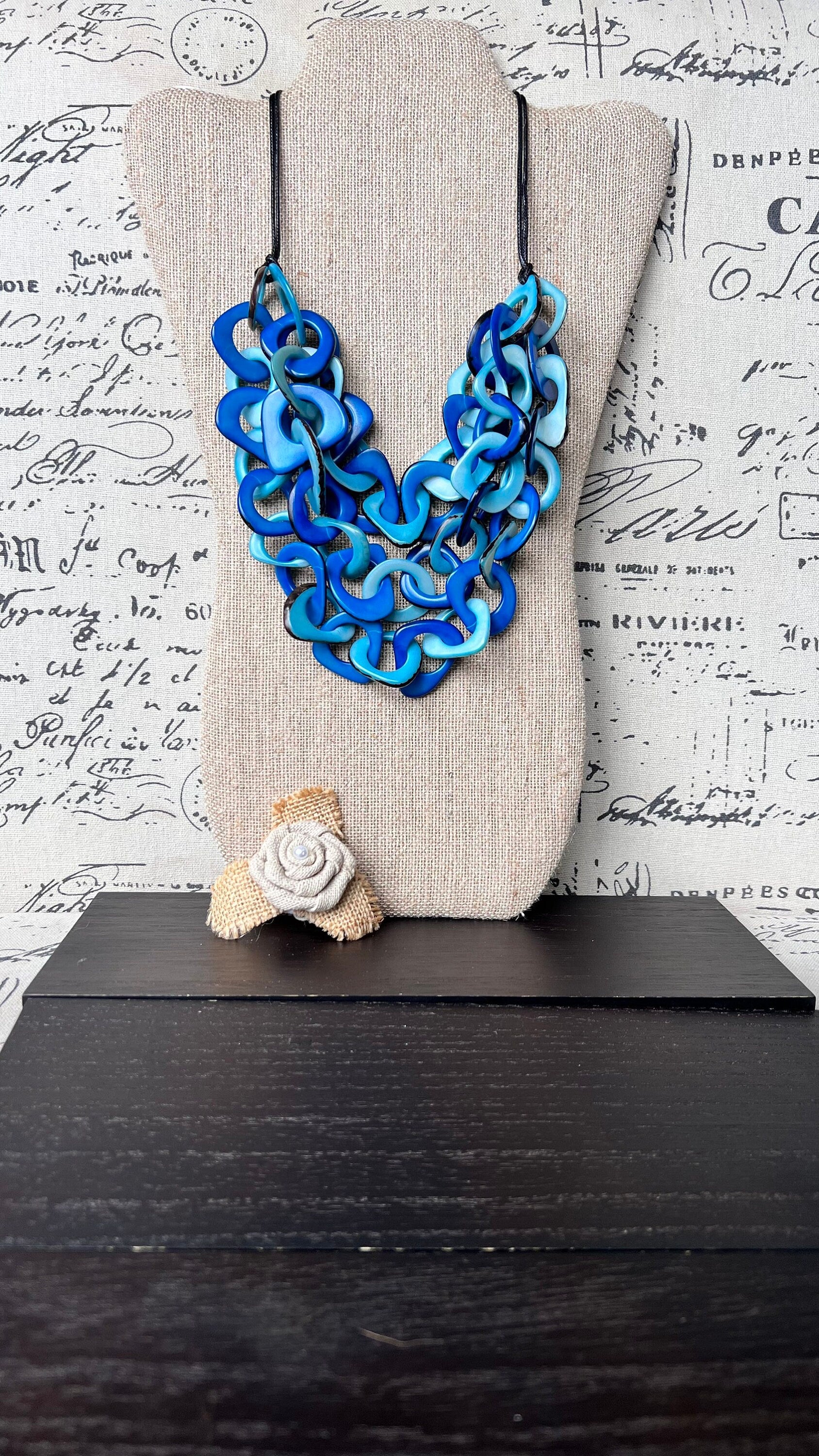 Blue and turquoise statement necklace Tagua jewelry Big bold chunky necklaces Spring fashion trends Mother’s Day gifts Easter outfit