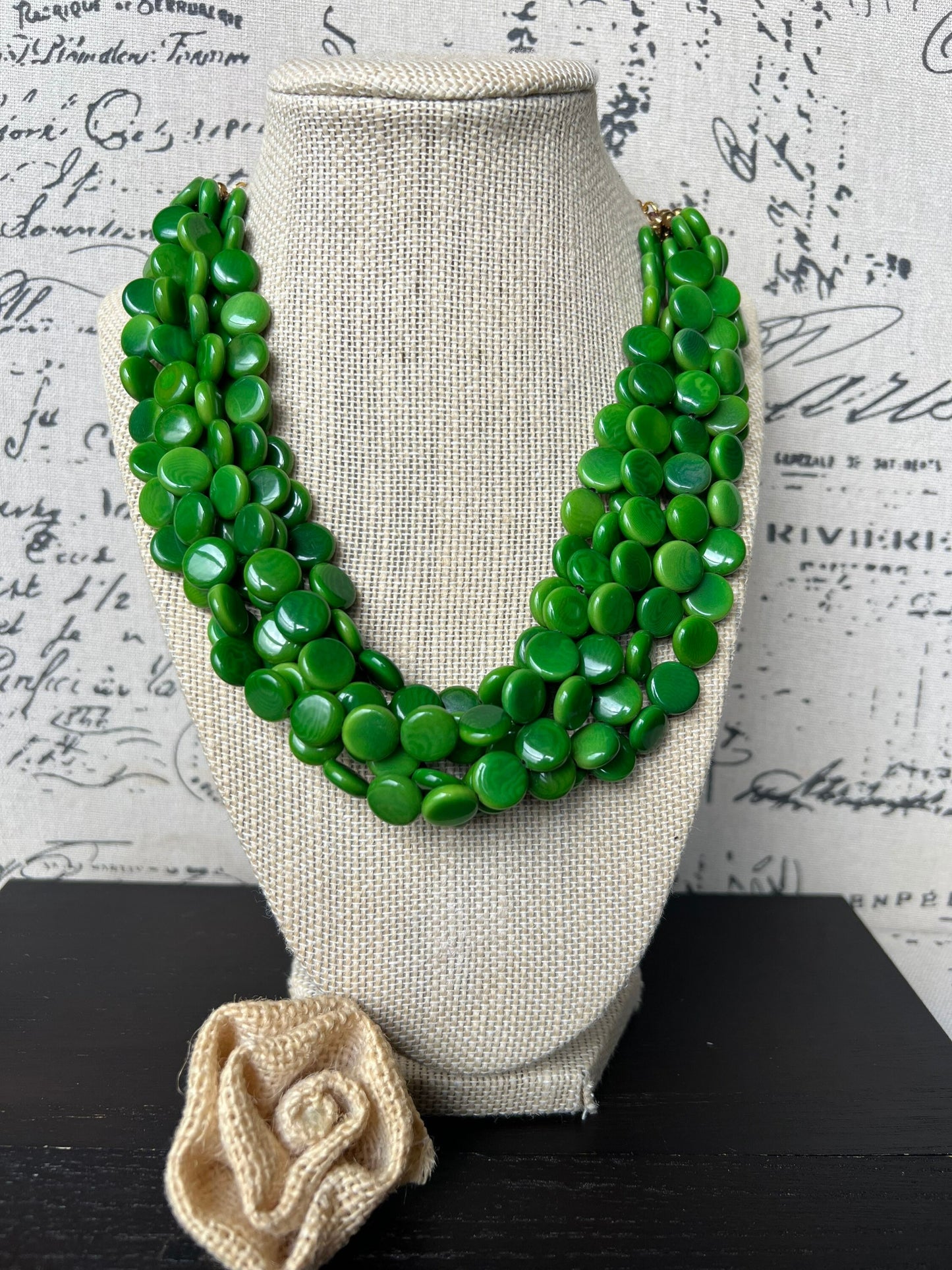Green big bold chunky necklace Tagua jewelry Fall fashion trends Lightweight adjustable beaded bib Holiday gifts Christmas present for mom