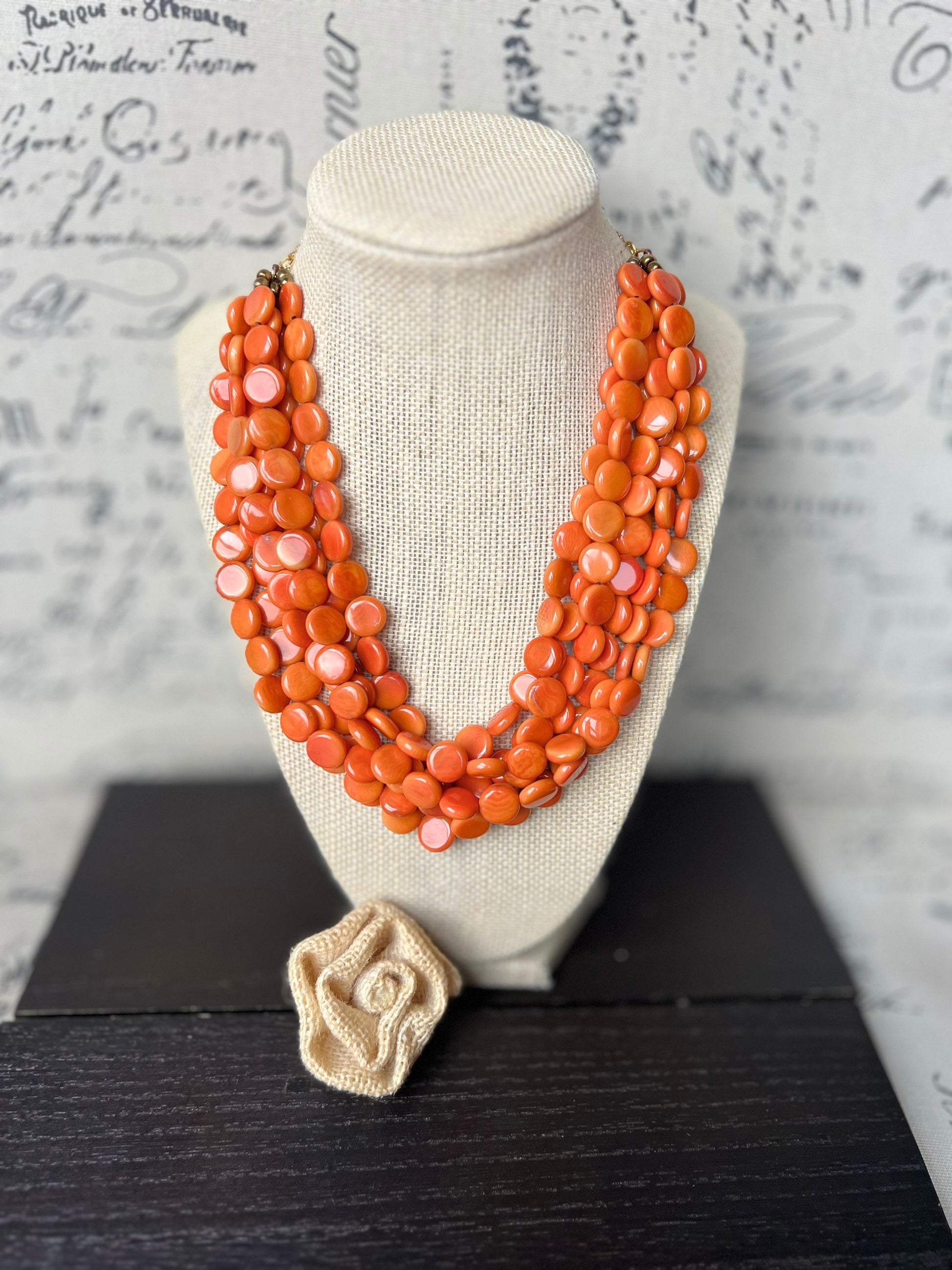 Orange Necklace Tagua jewelry Big bold chunky necklace Spring fashion trends Lightweight adjustable beaded necklace Mother’s Day gifts