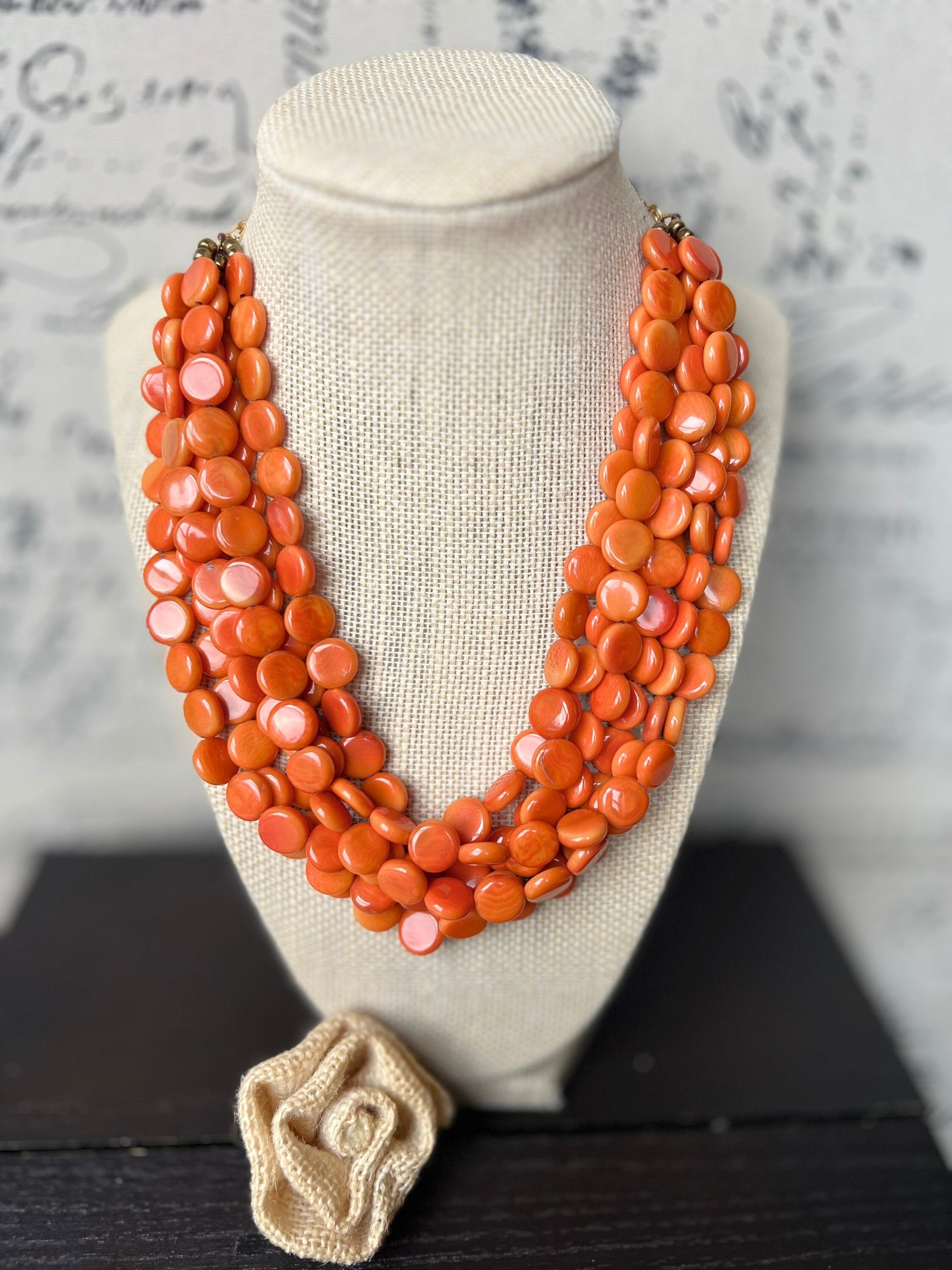 Orange Necklace Tagua jewelry Big bold chunky necklace Spring fashion trends Lightweight adjustable beaded necklace Mother’s Day gifts