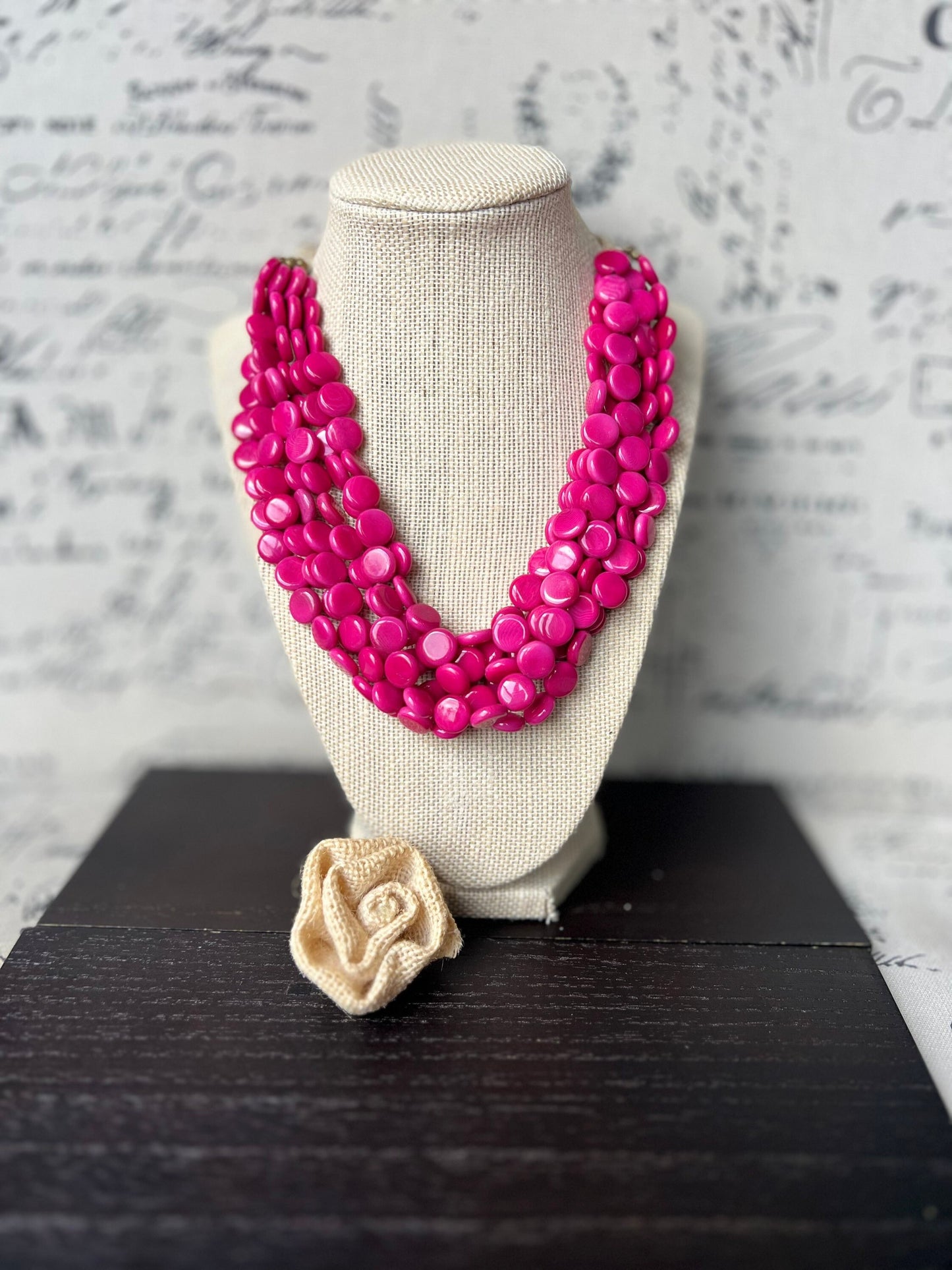 Hot pink necklace Big bold chunky necklace Tagua jewelry Valentine’s Day gifts Spring fashion trends Statement beaded necklace Easter outfit