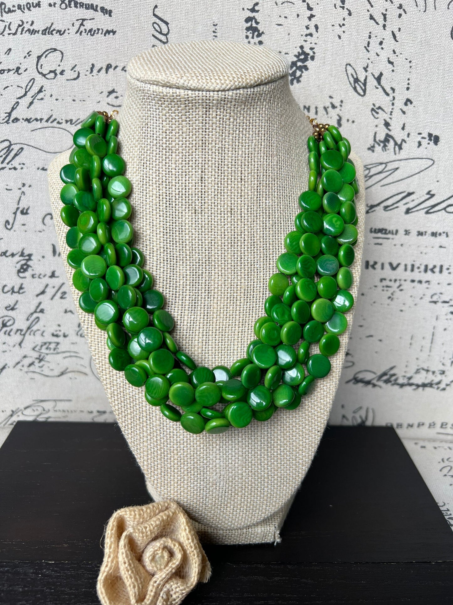 Green big bold chunky necklace Tagua jewelry Fall fashion trends Lightweight adjustable beaded bib Holiday gifts Christmas present for mom