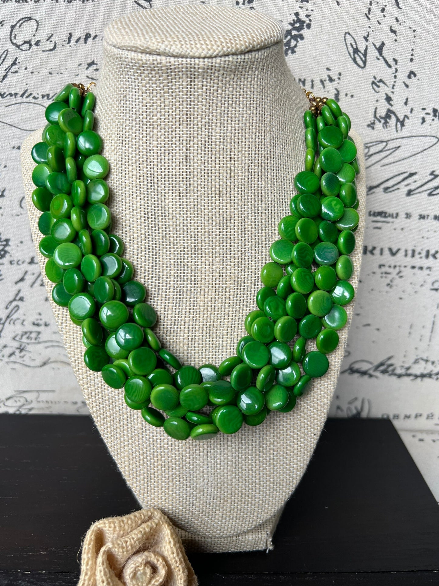 Green big bold chunky necklace Tagua jewelry Fall fashion trends Lightweight adjustable beaded bib Holiday gifts Christmas present for mom