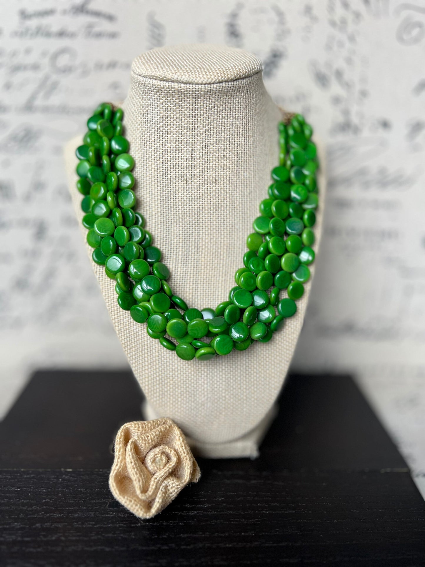 Green big bold chunky necklace Tagua jewelry Fall fashion trends Lightweight adjustable beaded bib Holiday gifts Christmas present for mom