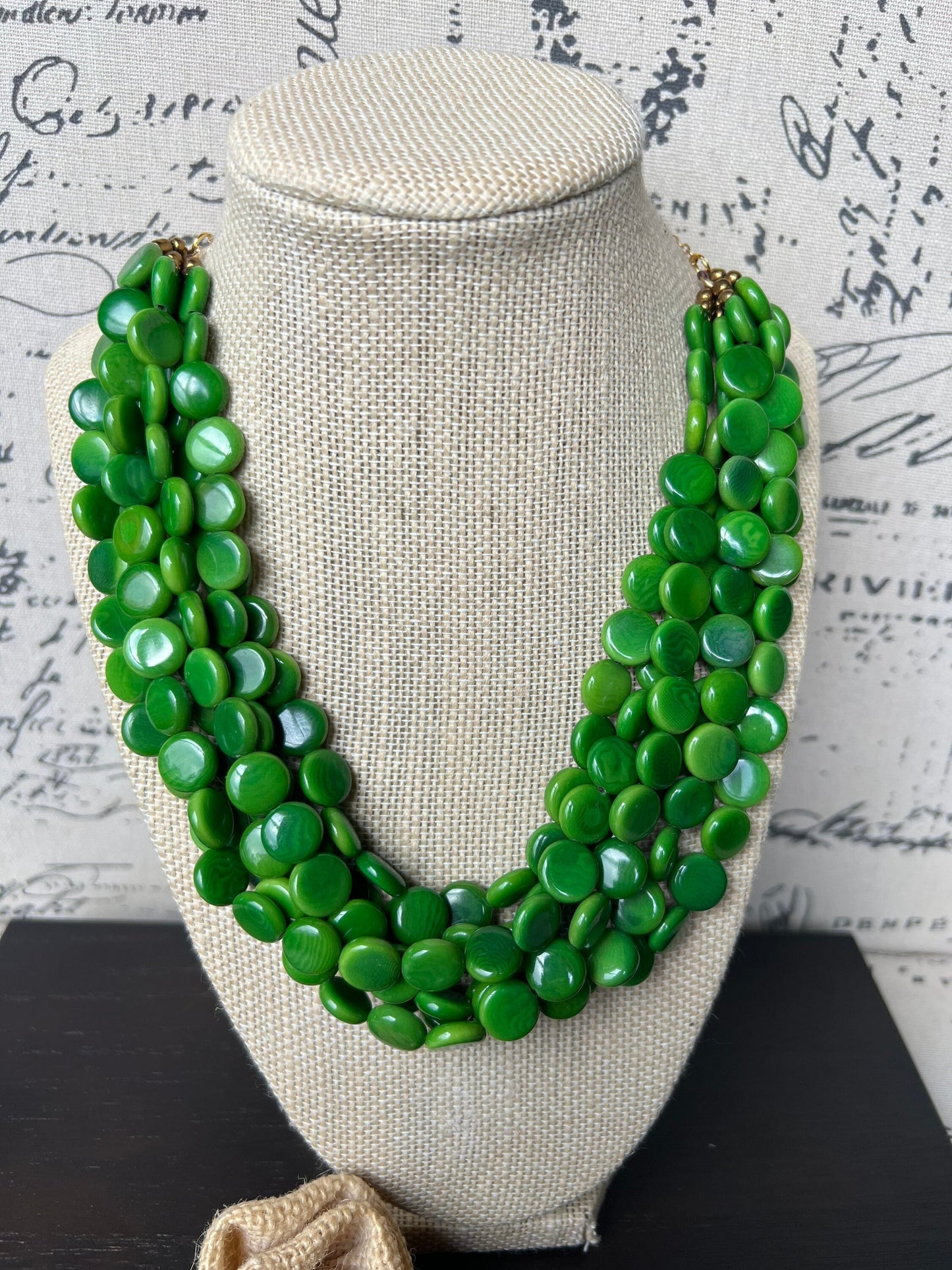Green big bold chunky necklace Tagua jewelry Fall fashion trends Lightweight adjustable beaded bib Holiday gifts Christmas present for mom