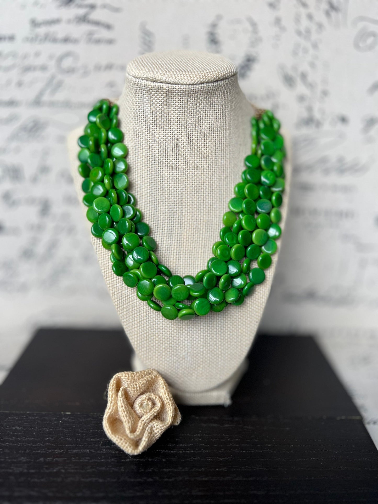 Green big bold chunky necklace Tagua jewelry Fall fashion trends Lightweight adjustable beaded bib Holiday gifts Christmas present for mom