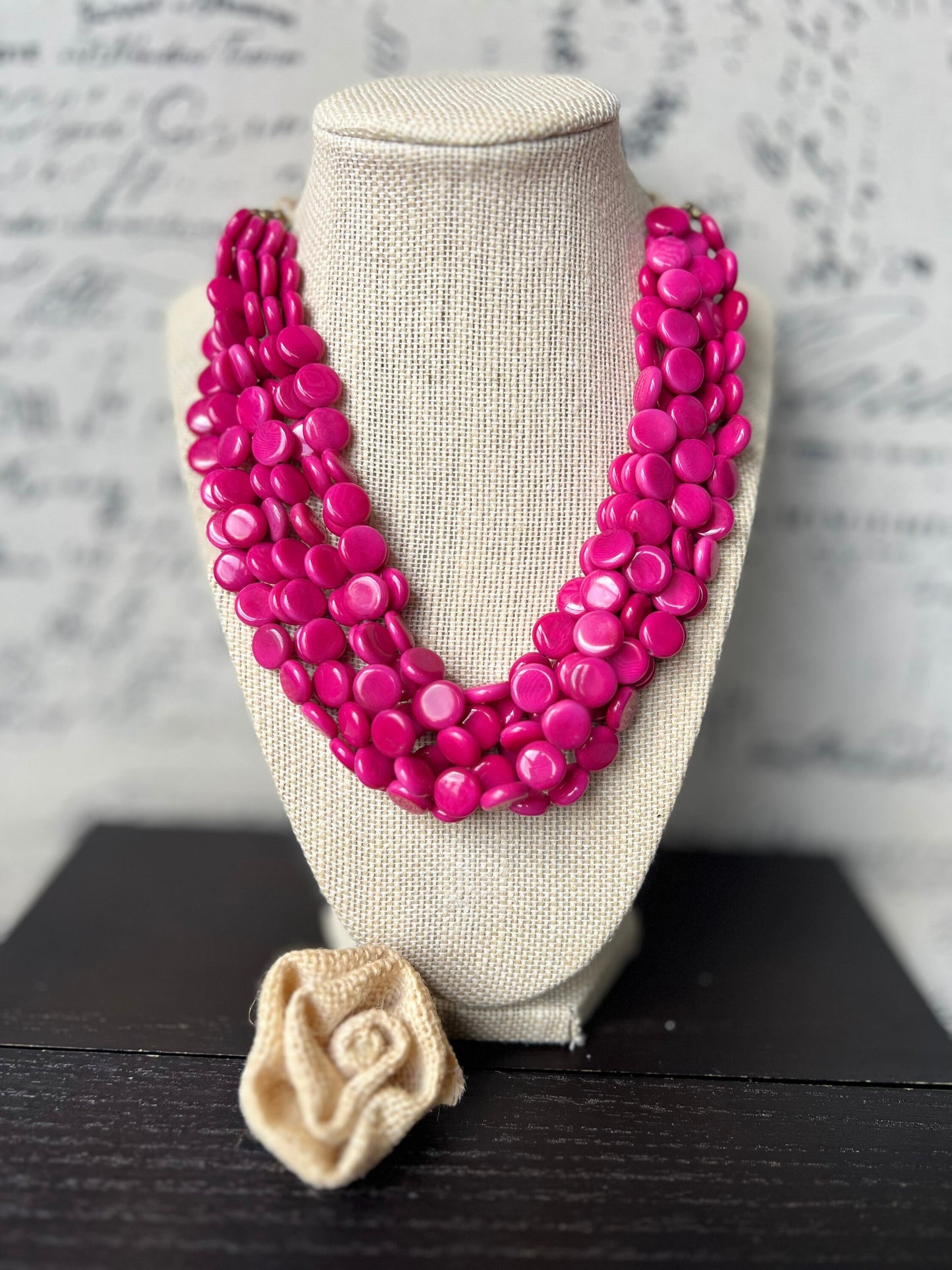 Hot pink necklace Big bold chunky necklace Tagua jewelry Valentine’s Day gifts Spring fashion trends Statement beaded necklace Easter outfit